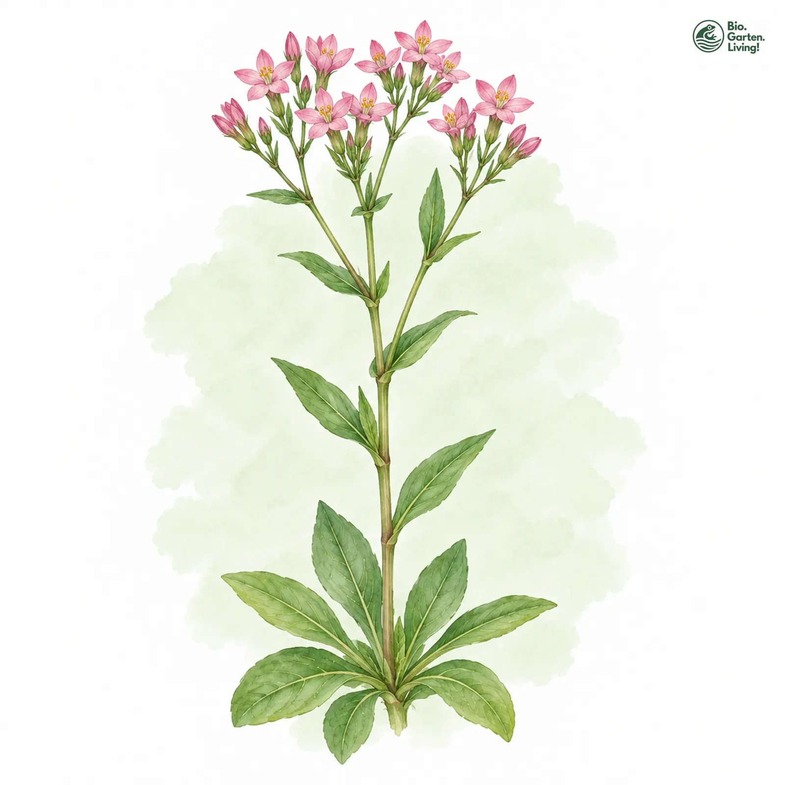 Aquarellzeichnung: Echtes Tausendgüldenkraut (Centaurium erythraea (im engeren Sinne))
