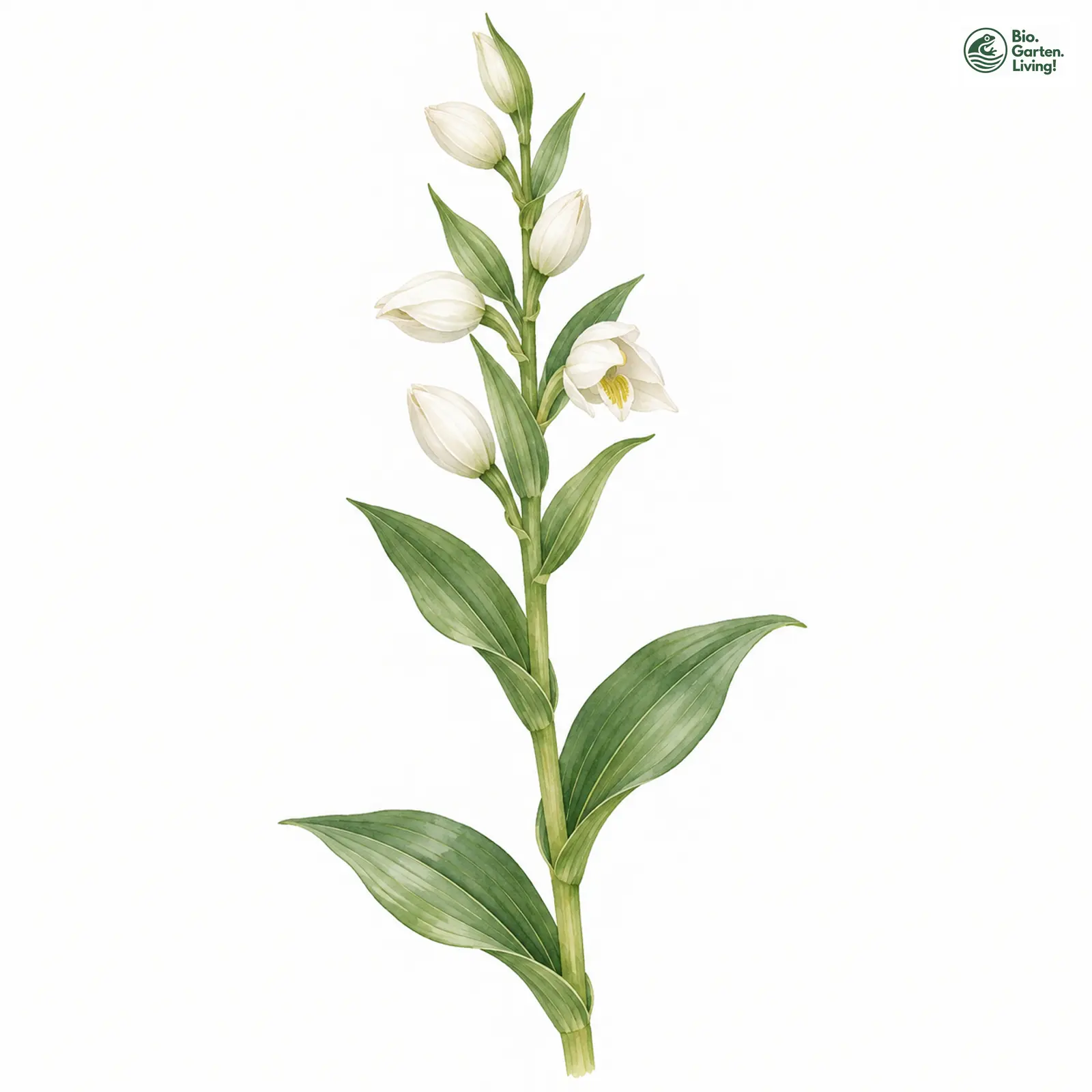 Aquarellzeichnung: Bleiches Waldvöglein (Cephalanthera damasonium)