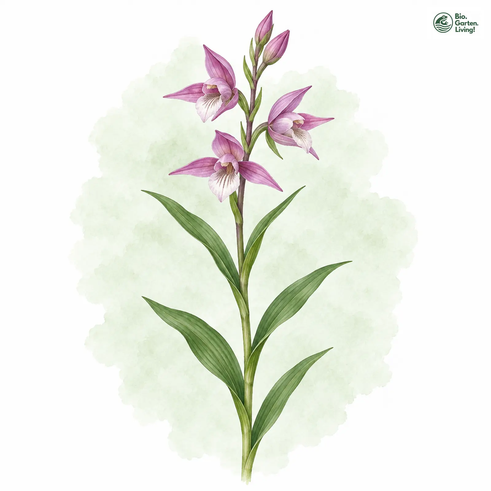 Aquarellzeichnung: Rotes Waldvöglein (Cephalanthera rubra)