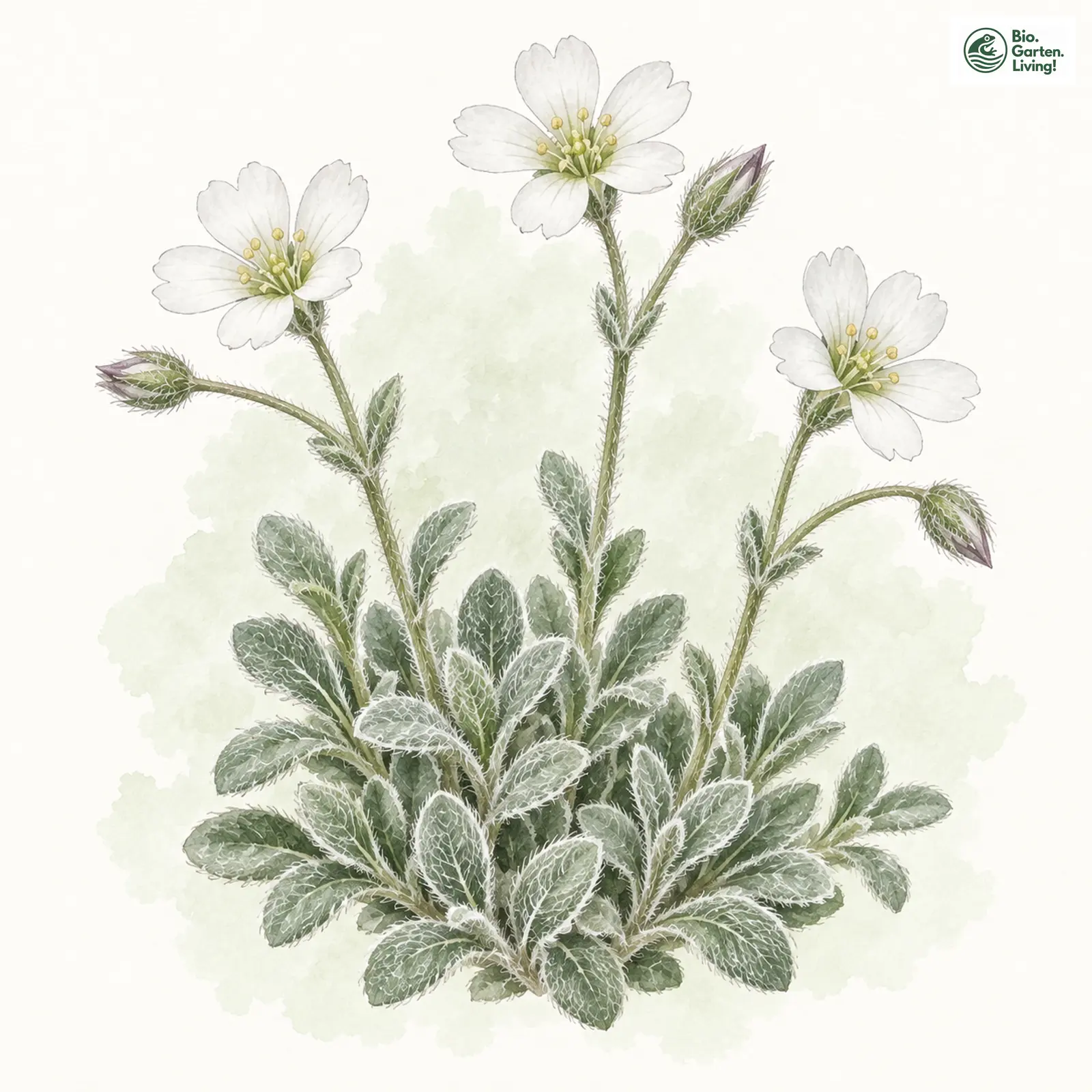 Aquarellzeichnung: Alpen-Hornkraut (Cerastium alpinum)