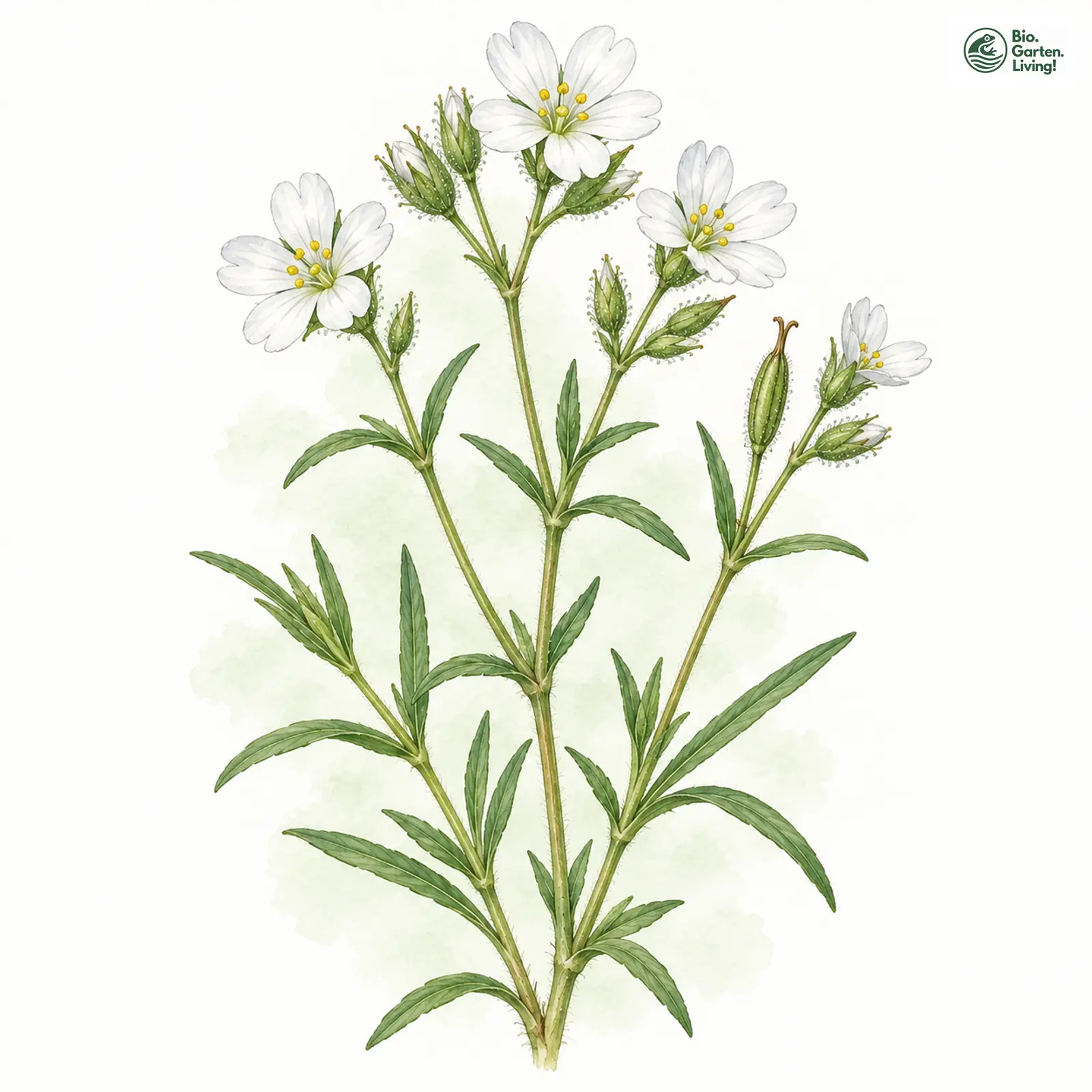 Aquarellzeichnung: Acker-Hornkraut (Cerastium arvense)