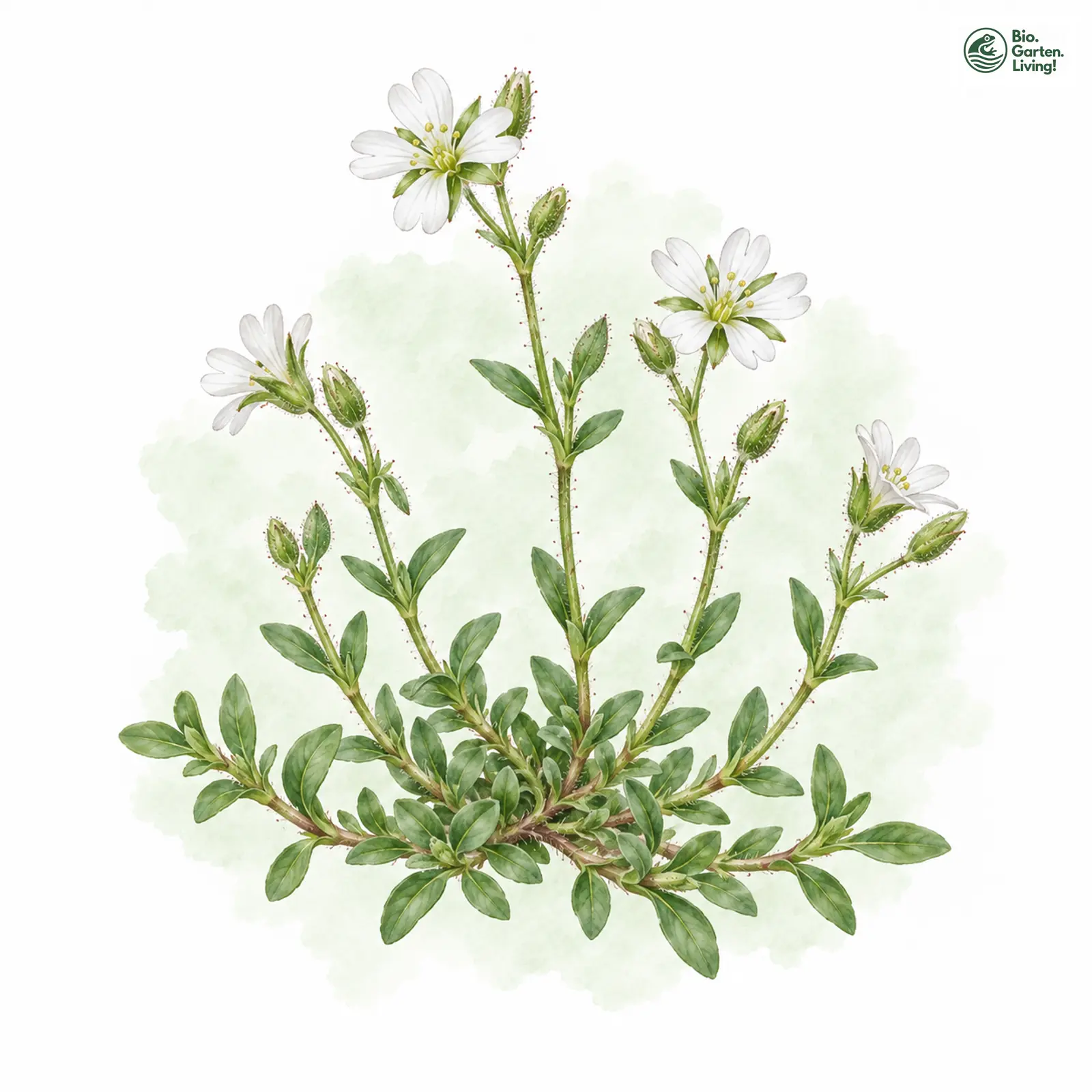 Aquarellzeichnung: Dreigriffliges Hornkraut (Cerastium cerastoides)