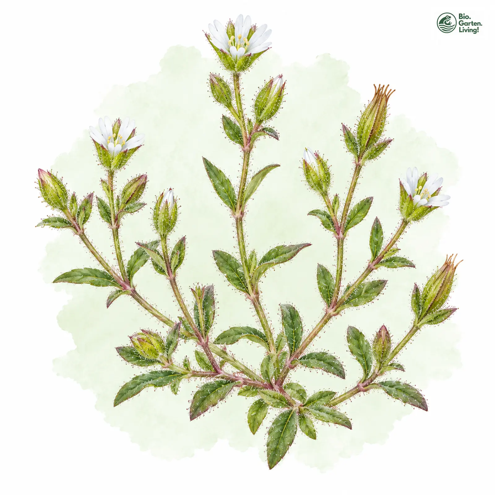 Aquarellzeichnung: Viermänniges Hornkraut (Cerastium diffusum (im engeren Sinne))