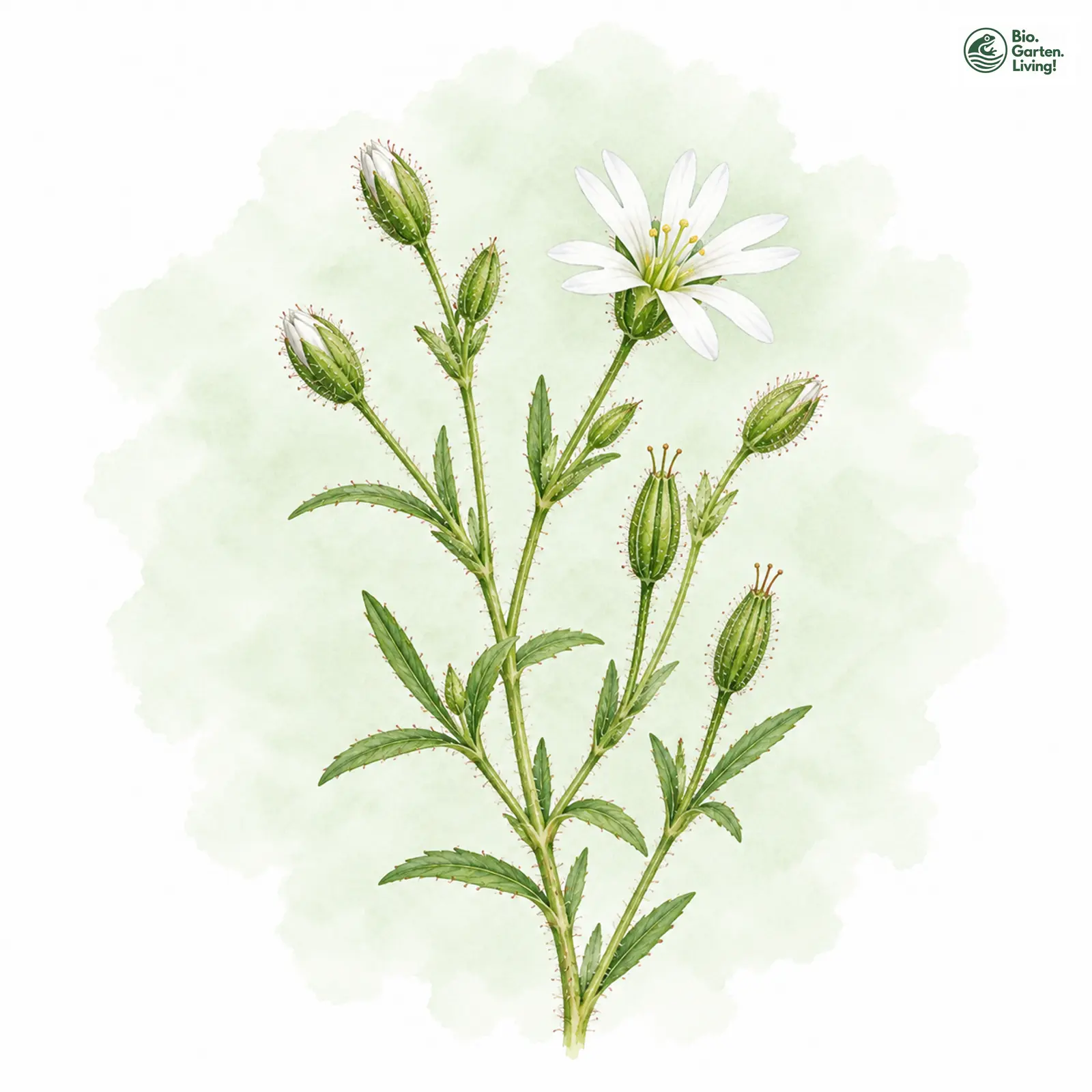Aquarellzeichnung: Drüsiges Hornkraut (Cerastium dubium)