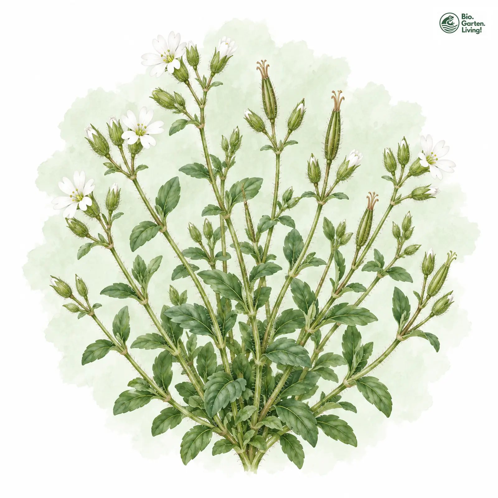Aquarellzeichnung: Quellen-Hornkraut (Cerastium fontanum (im engeren Sinne))