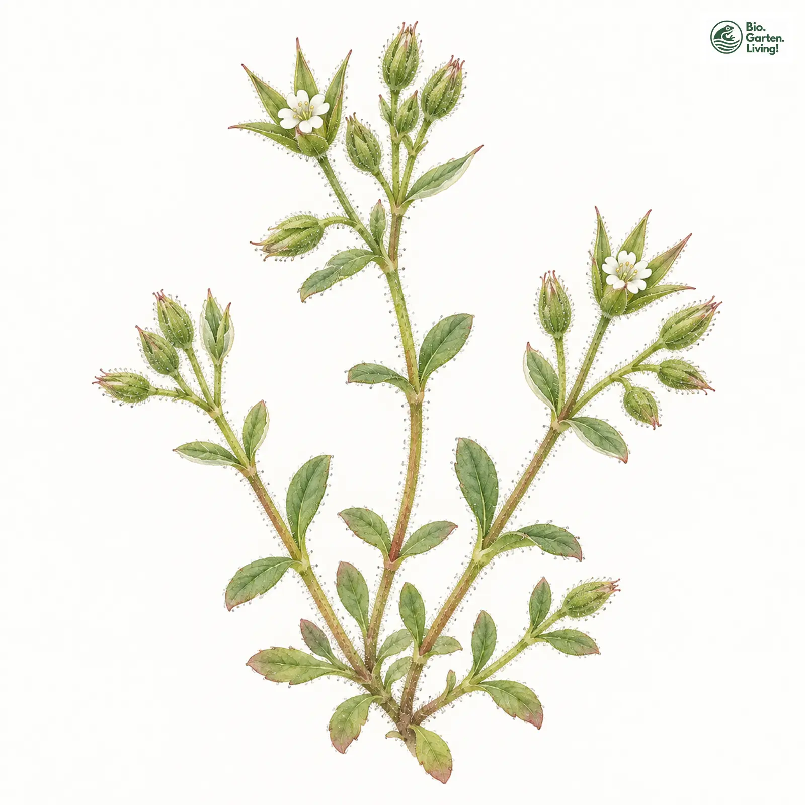 Aquarellzeichnung: Bleiches Zwerg-Hornkraut (Cerastium glutinosum)