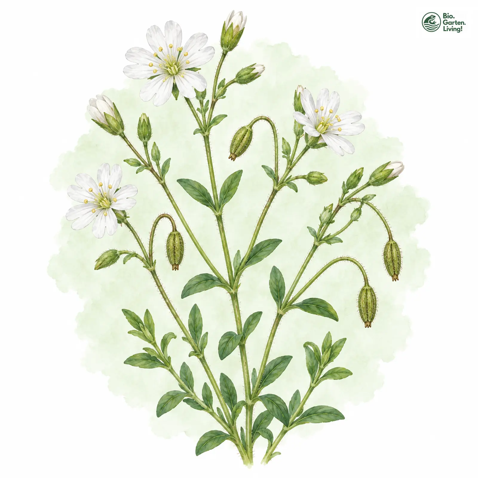 Aquarellzeichnung: Gewöhnliches Hornkraut (Cerastium holosteoides)