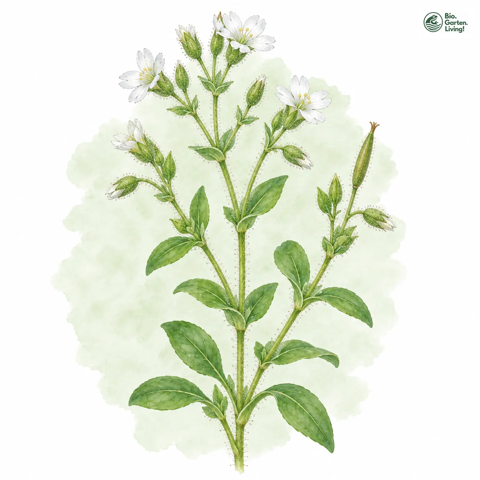 Aquarellzeichnung: Großfrüchtiges Hornkraut (Cerastium lucorum)