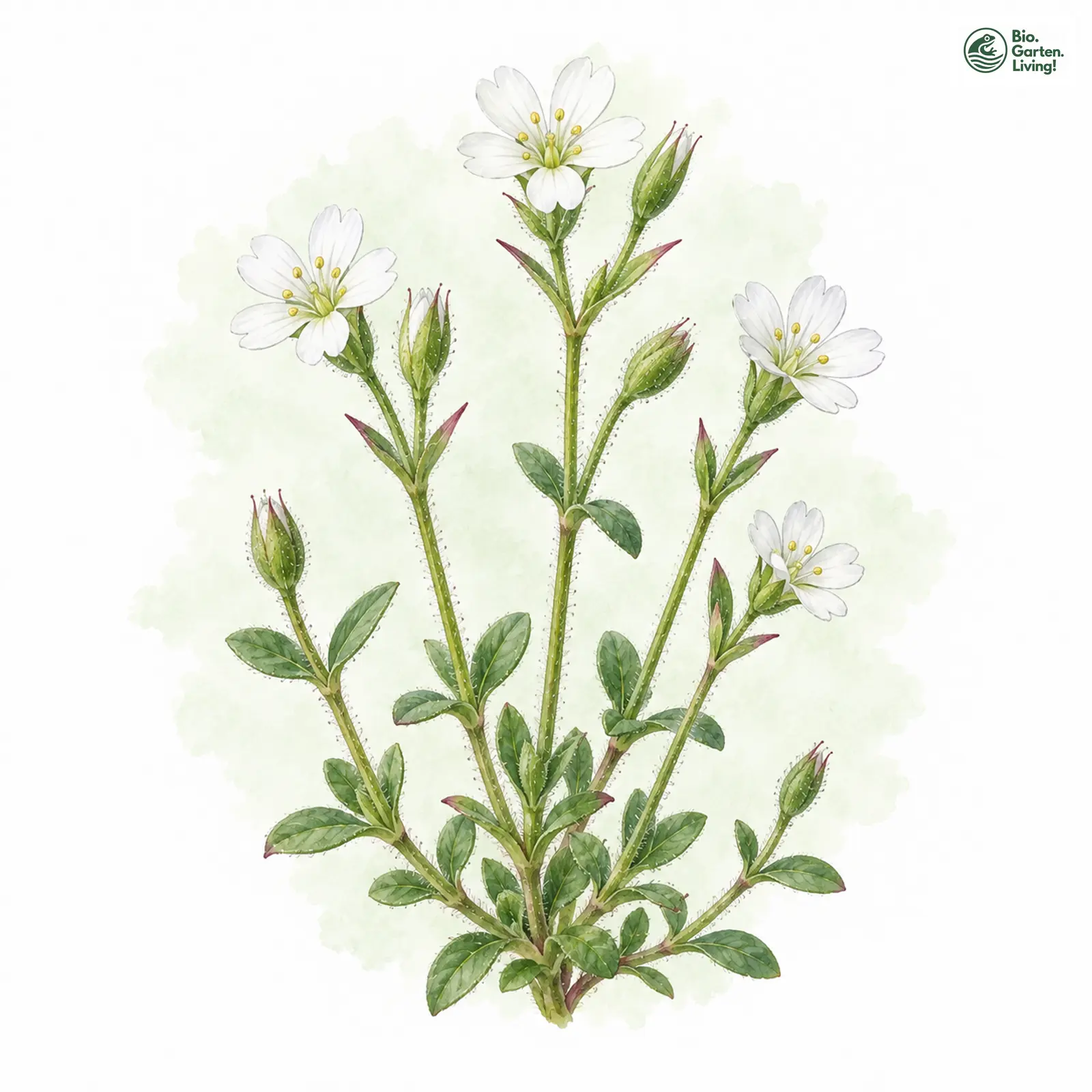 Aquarellzeichnung: Dunkles Zwerg-Hornkraut (Cerastium pumilum (im engeren Sinne))