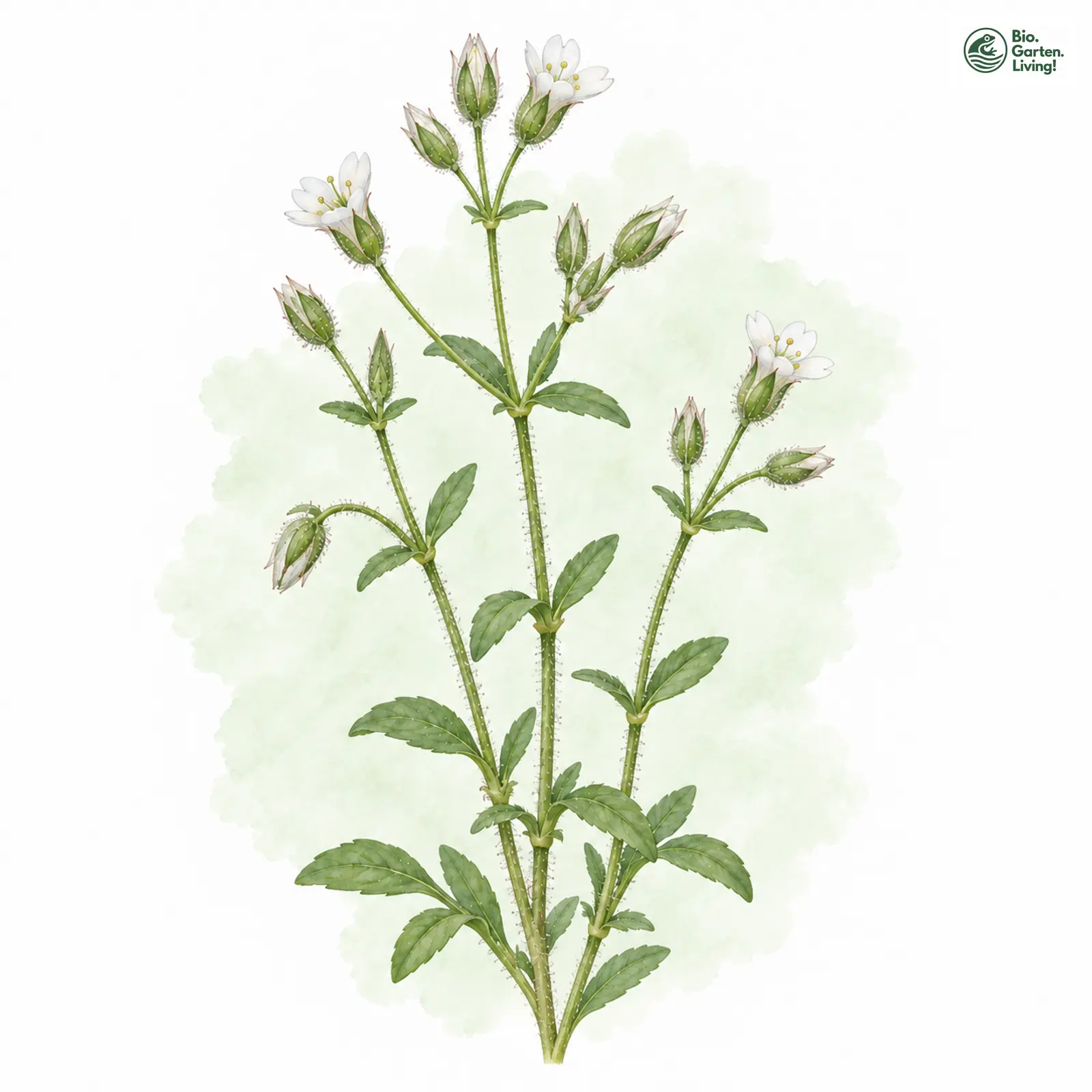 Aquarellzeichnung: Fünfmänniges Hornkraut (Cerastium semidecandrum)