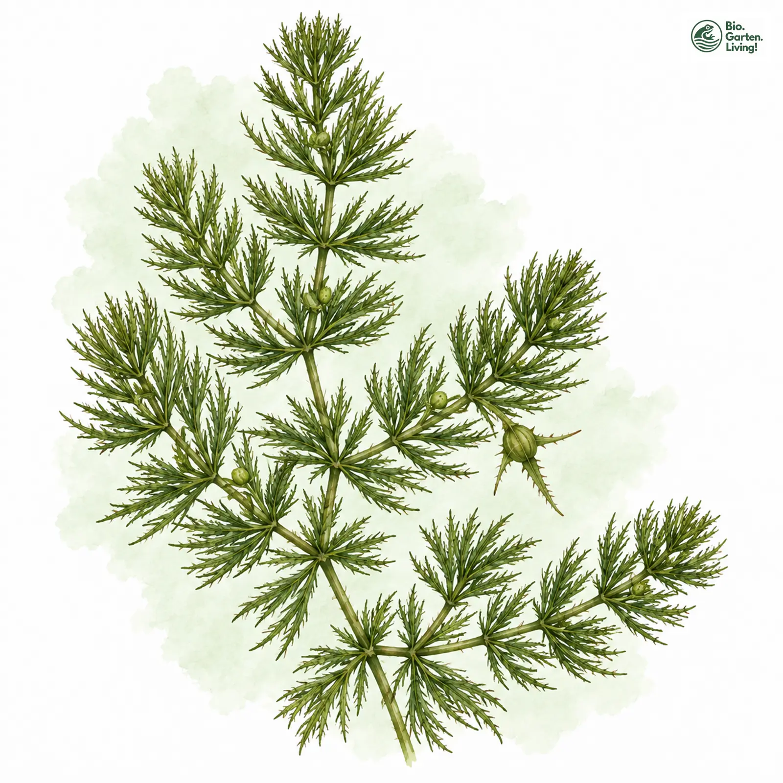 Aquarellzeichnung: Breitstachliges Hornblatt (Ceratophyllum platyacanthum)