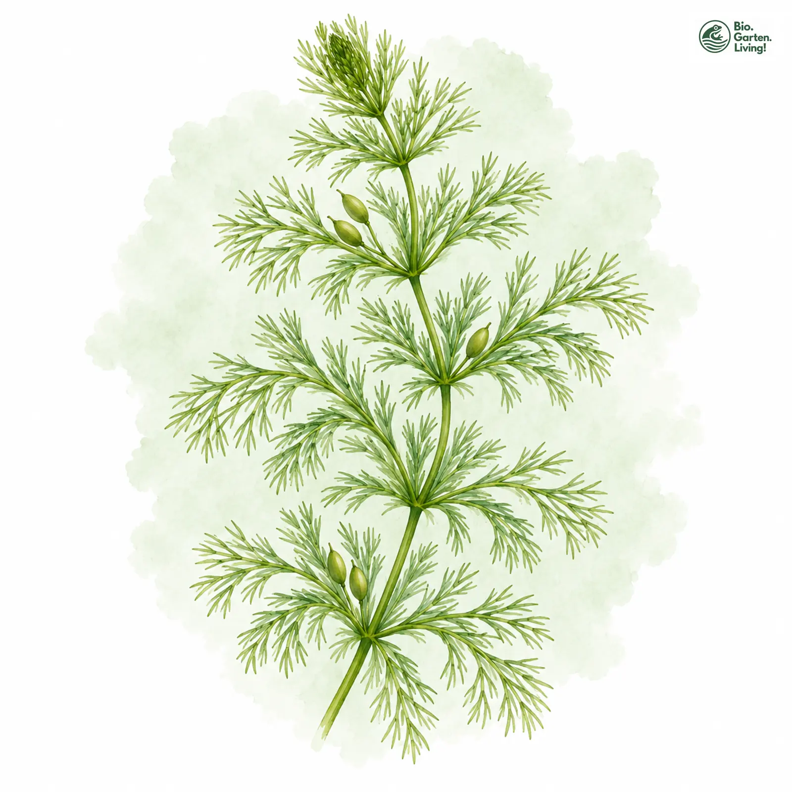 Aquarellzeichnung: Zartes Hornblatt (Ceratophyllum submersum)