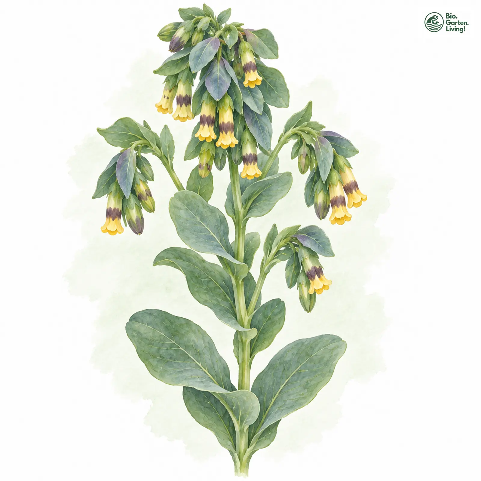 Aquarellzeichnung: Alpen-Wachsblume (Cerinthe alpina)