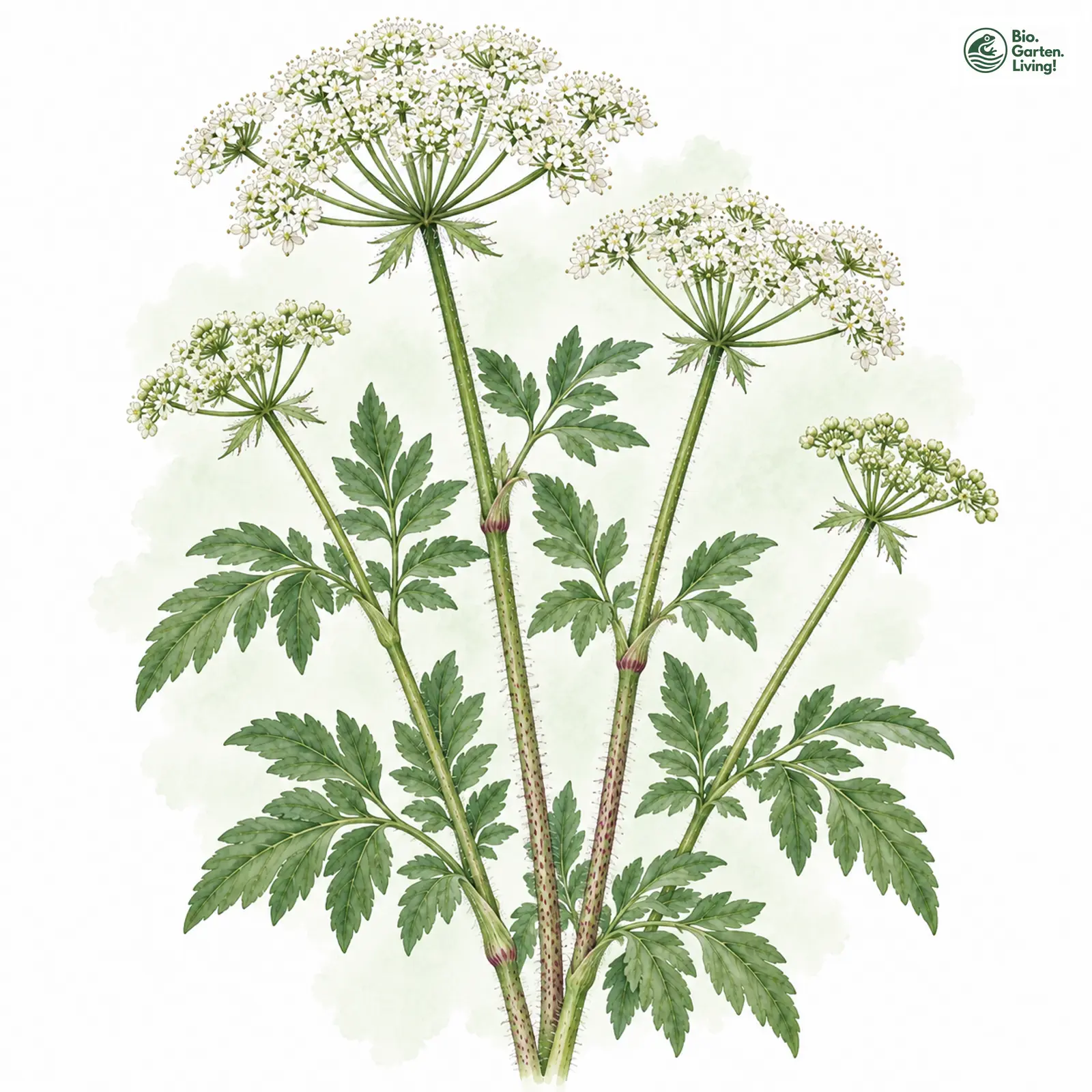 Aquarellzeichnung: Aromatischer Kälberkropf (Chaerophyllum aromaticum)