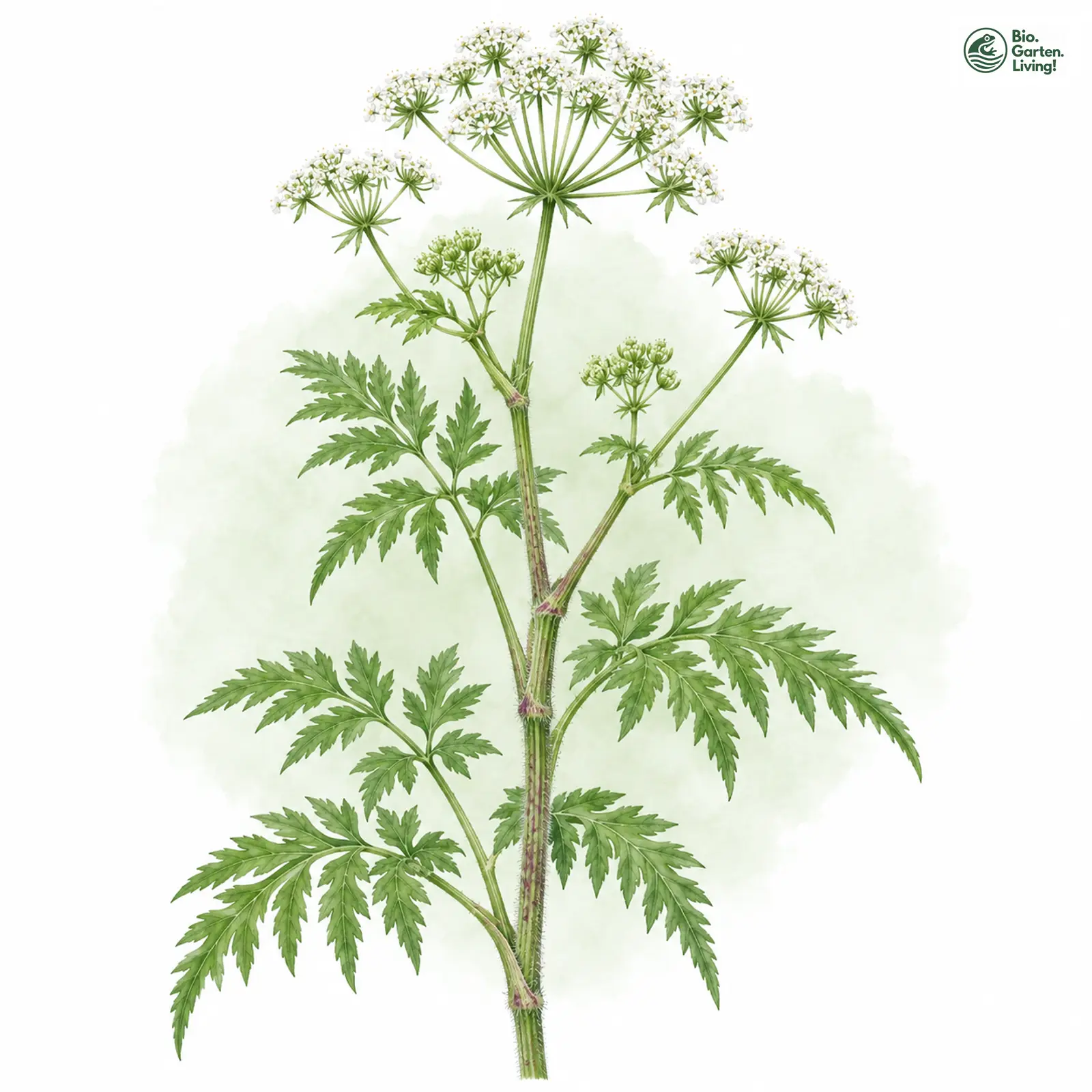Aquarellzeichnung: Gold-Kälberkropf (Chaerophyllum aureum)