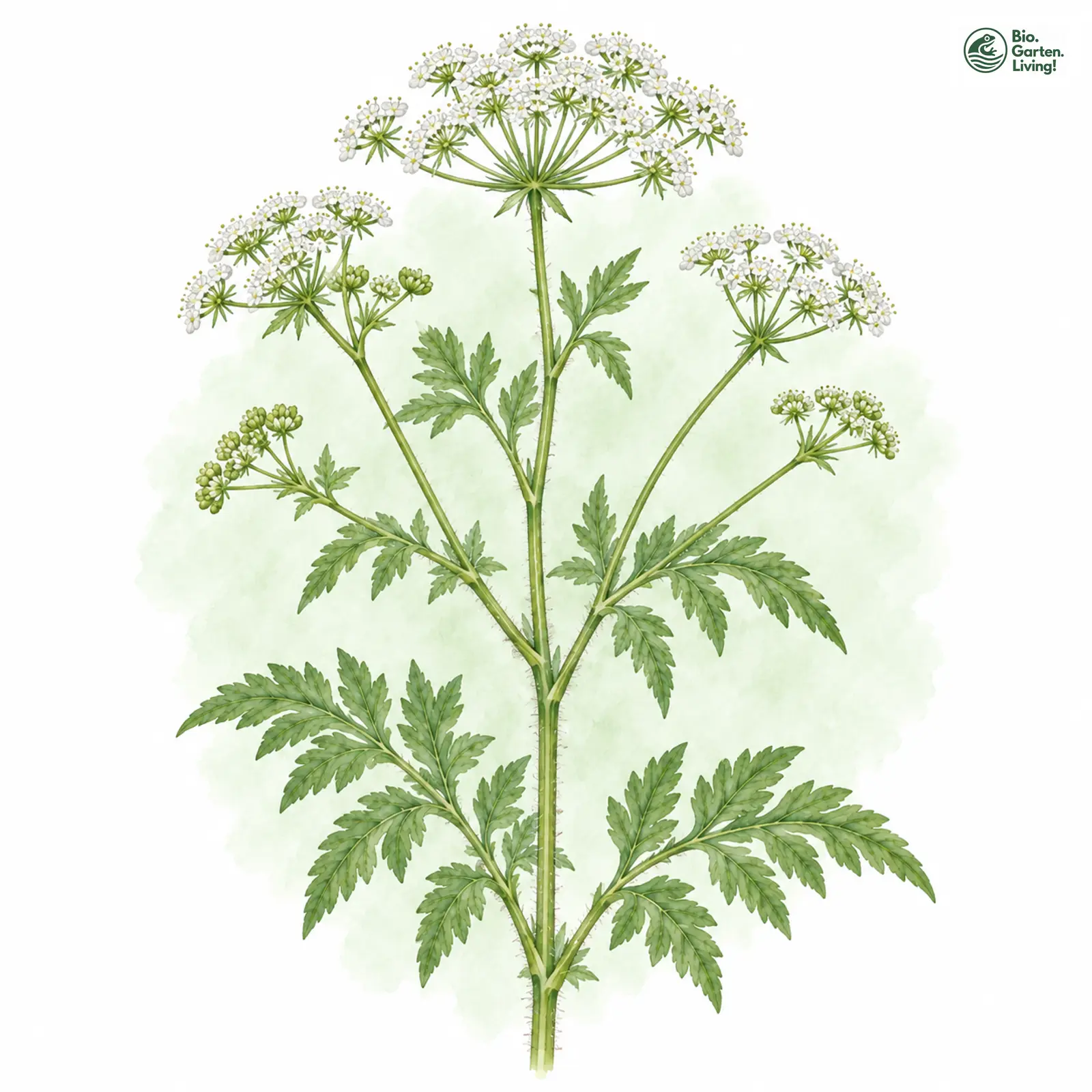 Aquarellzeichnung: Rauhaariger Kälberkropf (I. E. S.) (Chaerophyllum hirsutum (im engeren Sinne))
