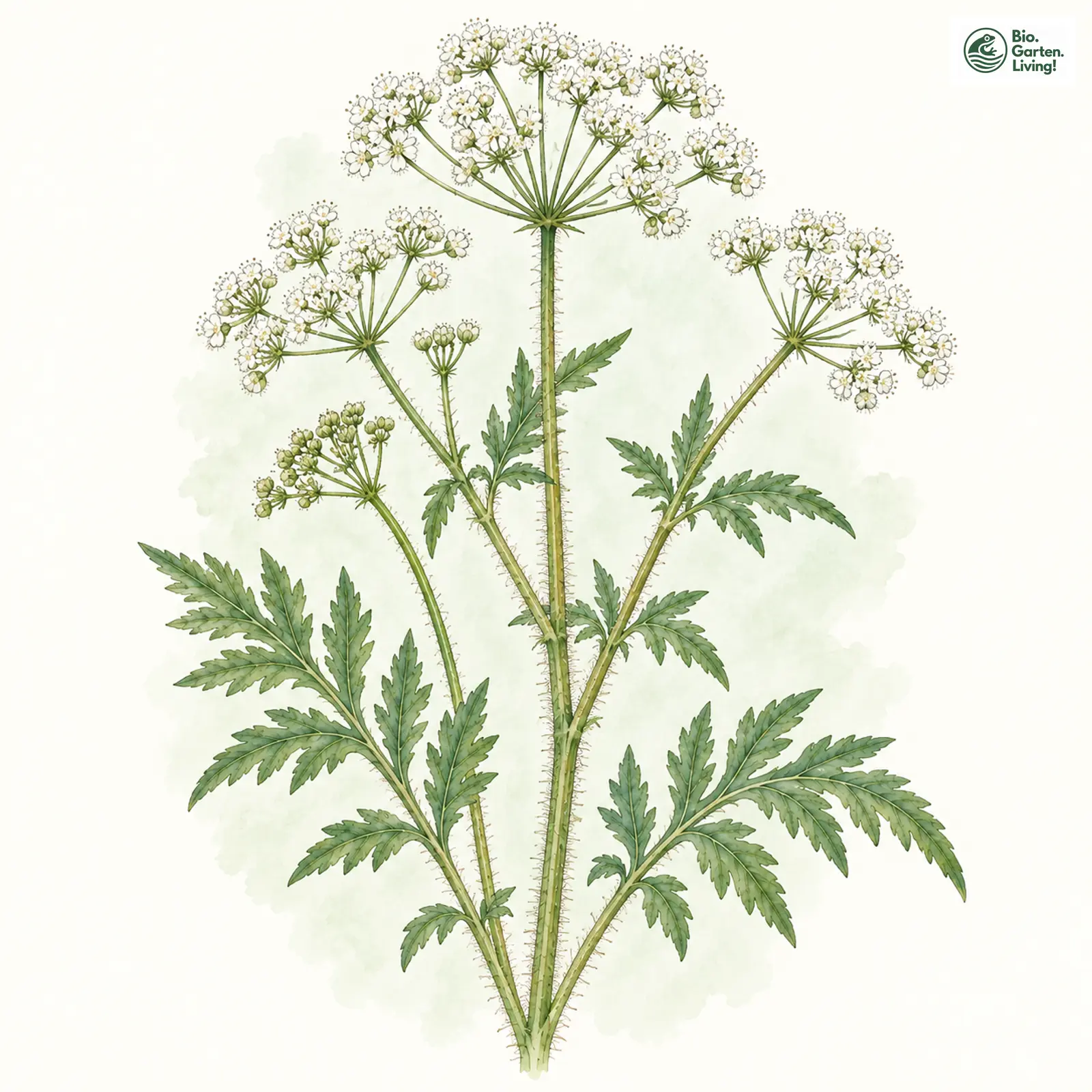 Aquarellzeichnung: Alpen-Kälberkropf (Chaerophyllum villarsii)