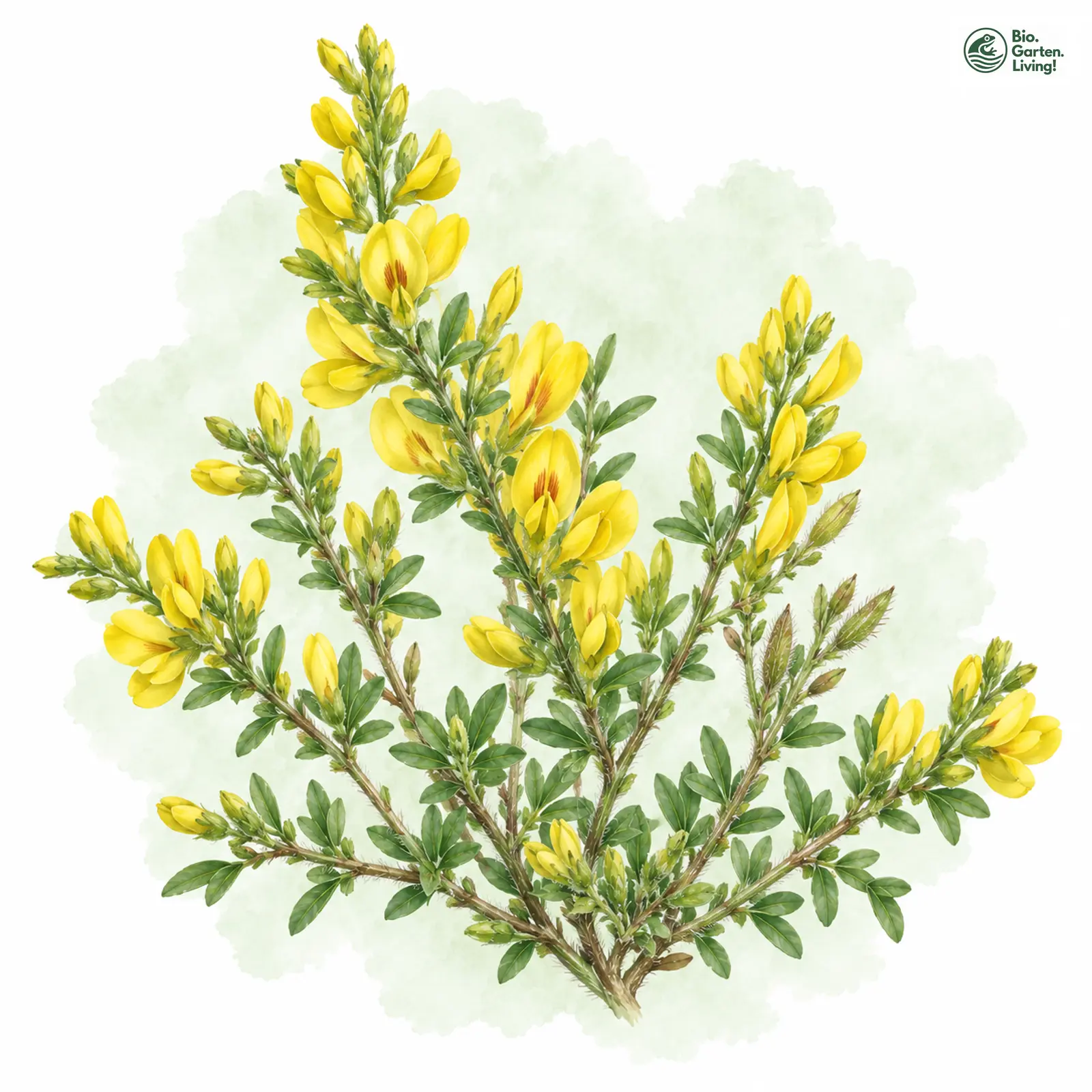 Aquarellzeichnung: Zwillings-Zwergginster (Chamaecytisus ratisbonensis)