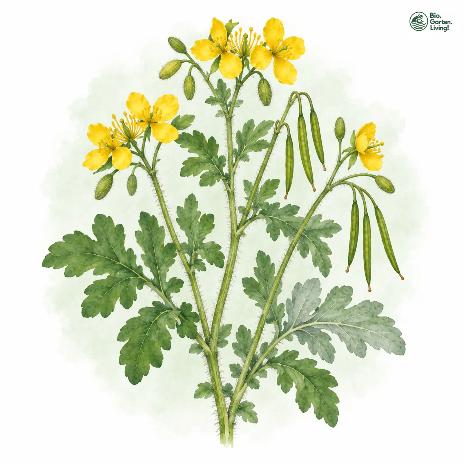 Aquarellzeichnung: Schöllkraut (Chelidonium majus)