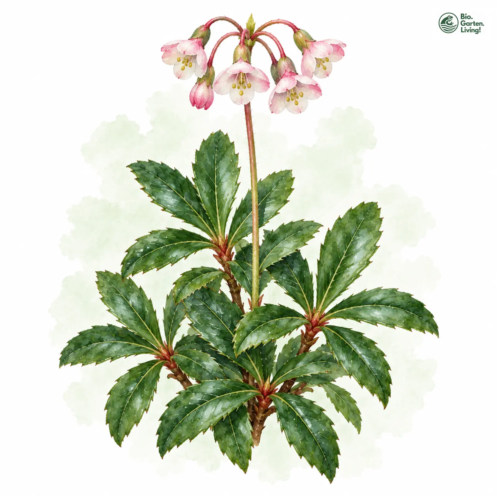 Aquarellzeichnung: Dolden-Winterlieb (Chimaphila umbellata)