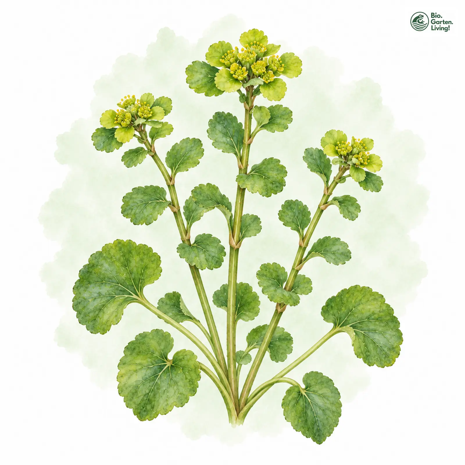 Aquarellzeichnung: Wechselblättriges Milzkraut (Chrysosplenium alternifolium)