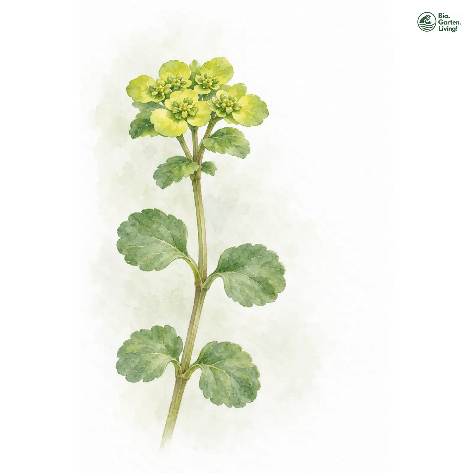 Aquarellzeichnung: Gegenblättriges Milzkraut (Chrysosplenium oppositifolium)