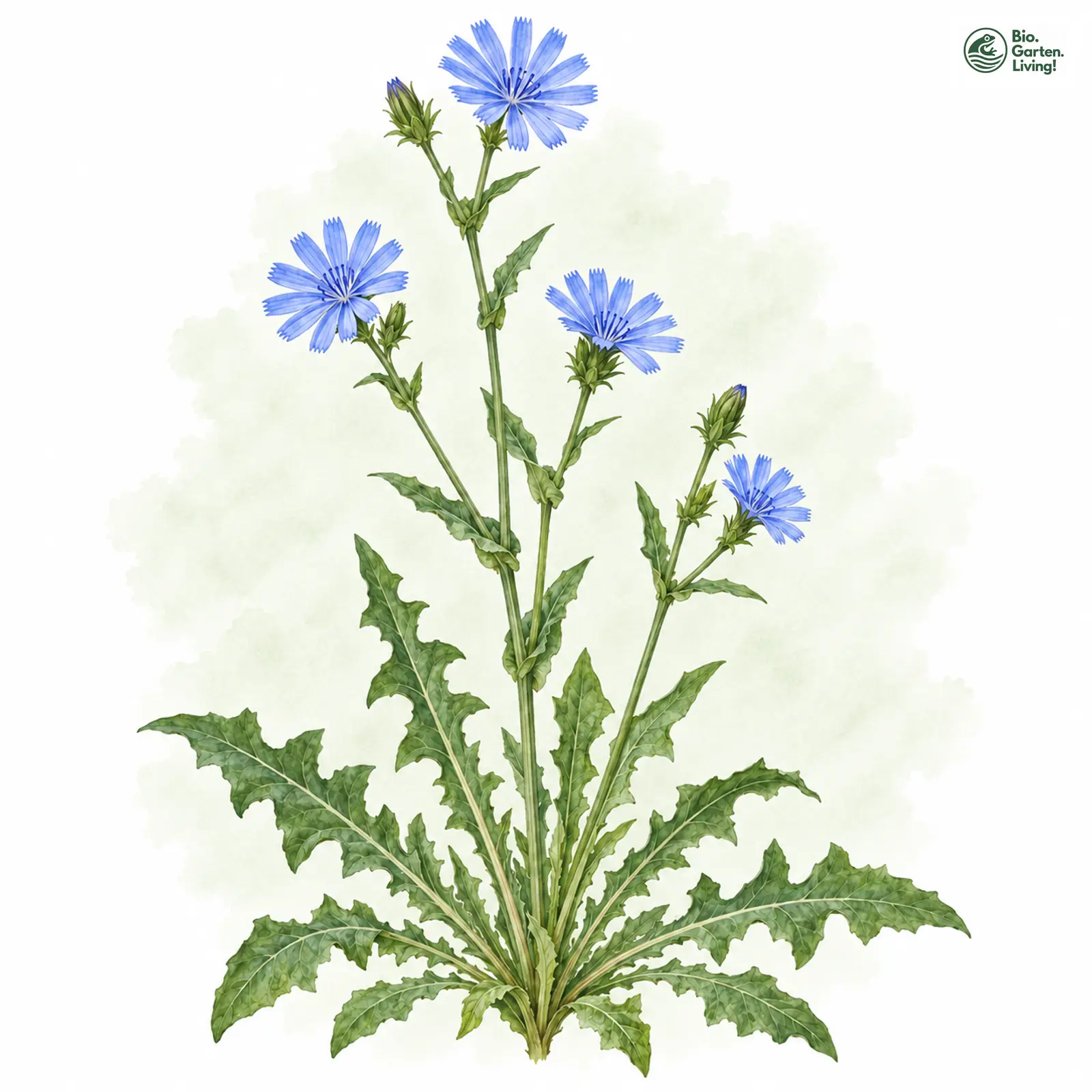 Aquarellzeichnung: Gewöhnliche Wegwarte (Cichorium intybus)