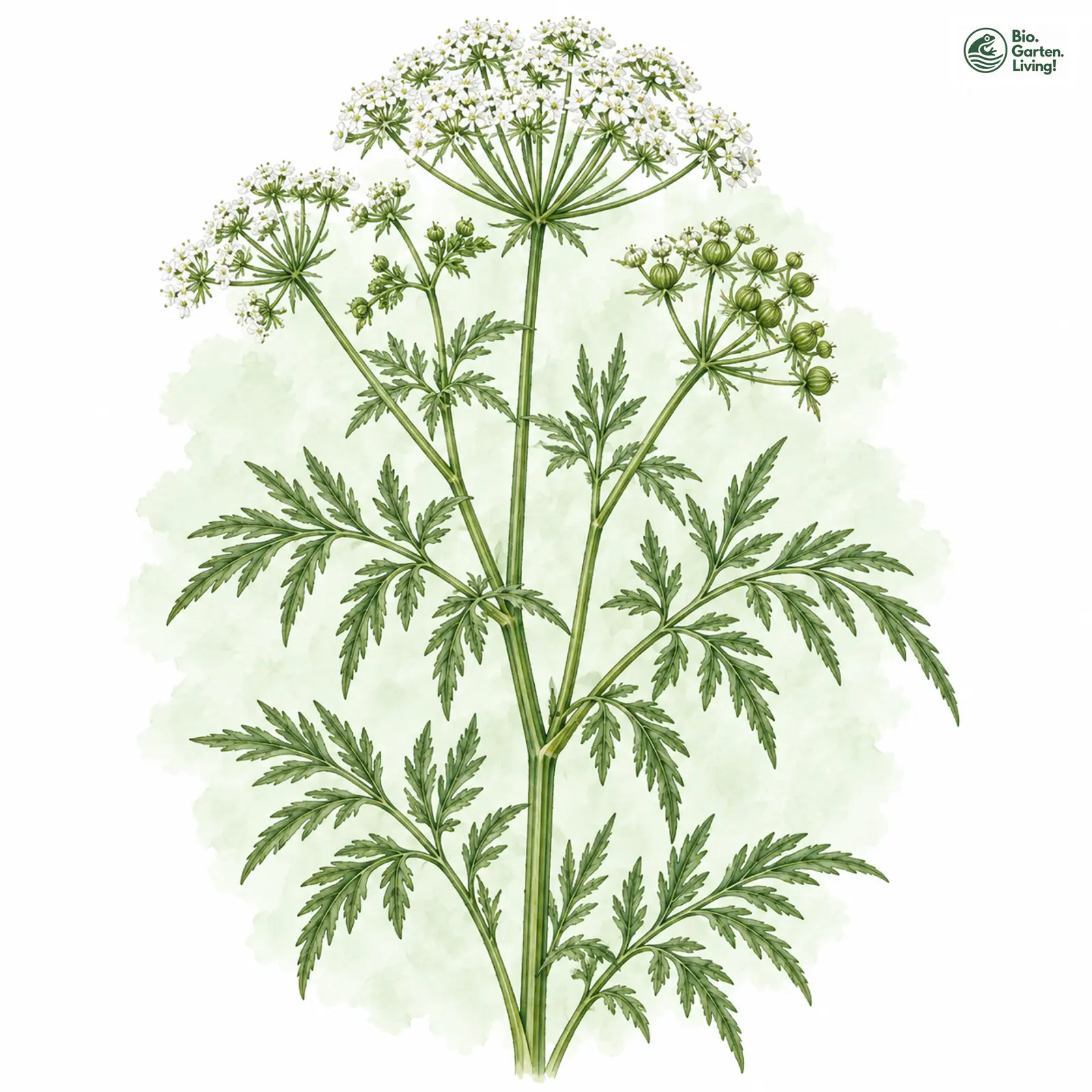 Aquarellzeichnung: Gift-Wasserschierling (Cicuta virosa)