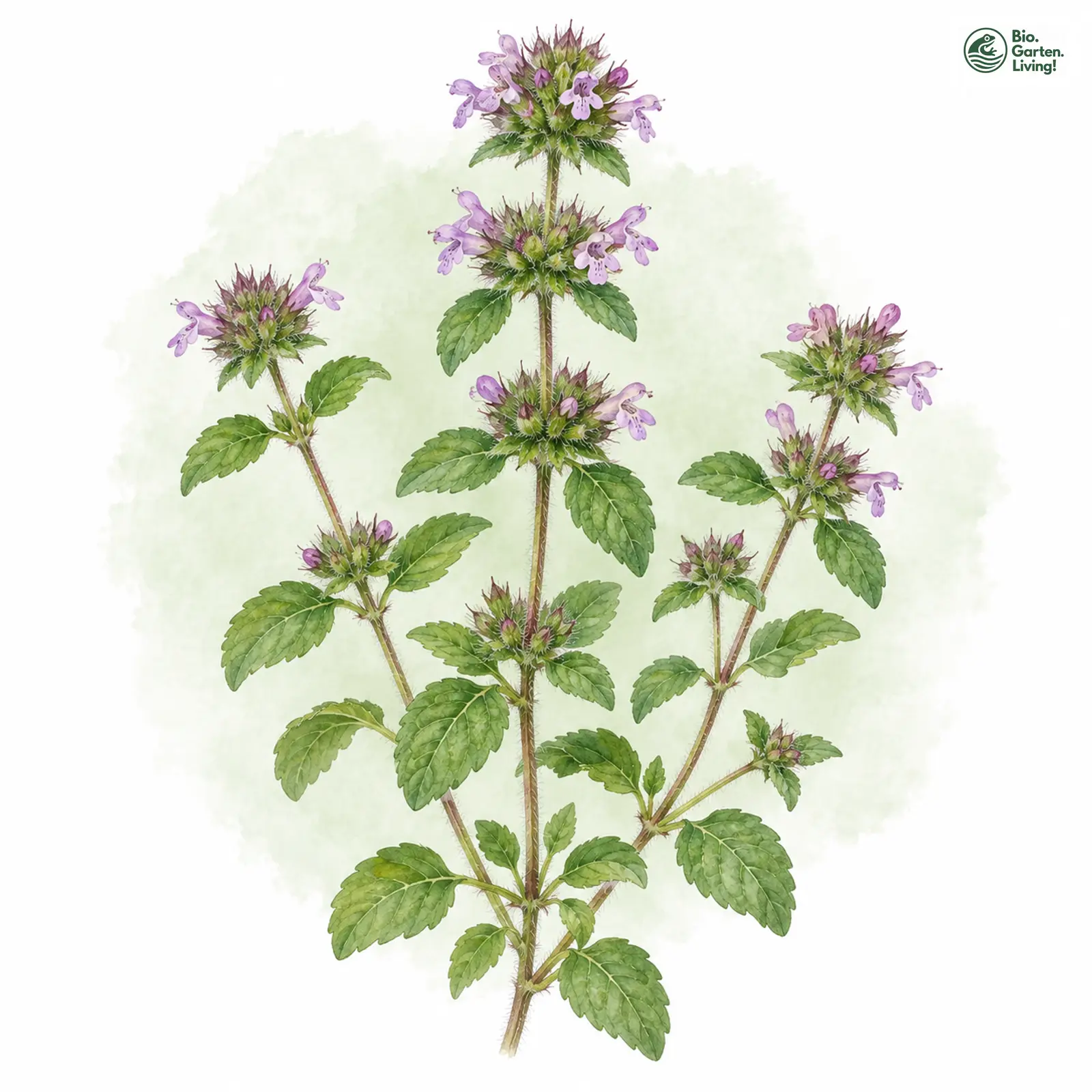 Aquarellzeichnung: Gewöhnlicher Wirbeldost (Clinopodium vulgare)