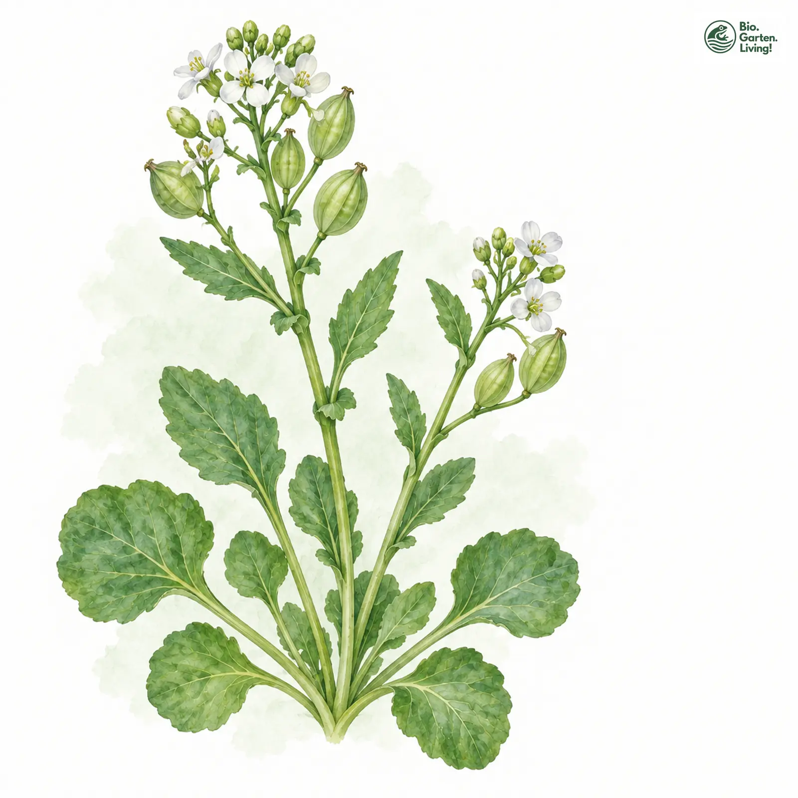 Aquarellzeichnung: Englisches Löffelkraut (Cochlearia anglica)