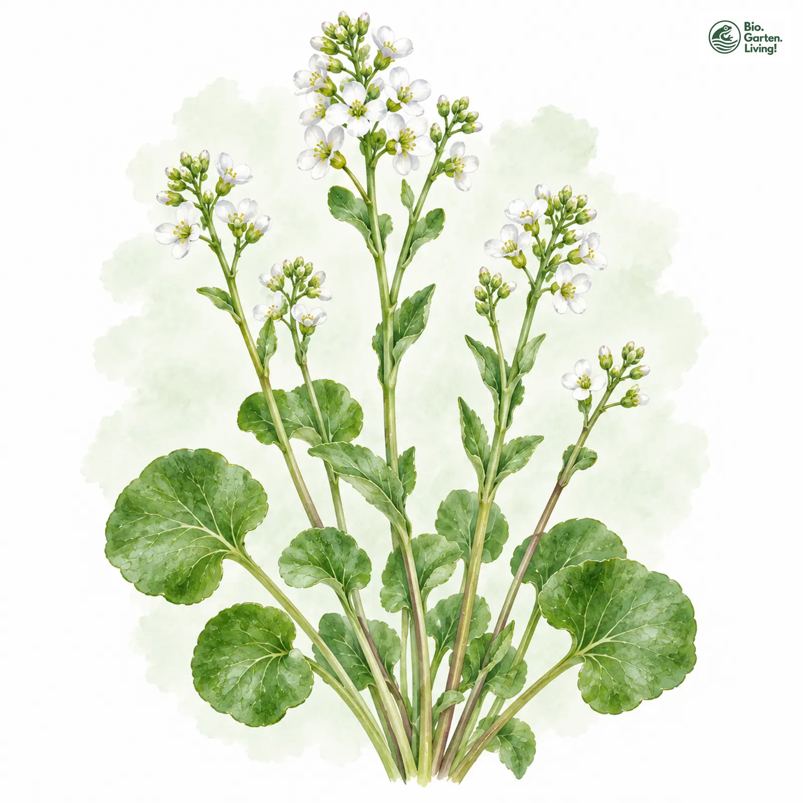 Aquarellzeichnung: Bayerisches Löffelkraut (Cochlearia bavarica)