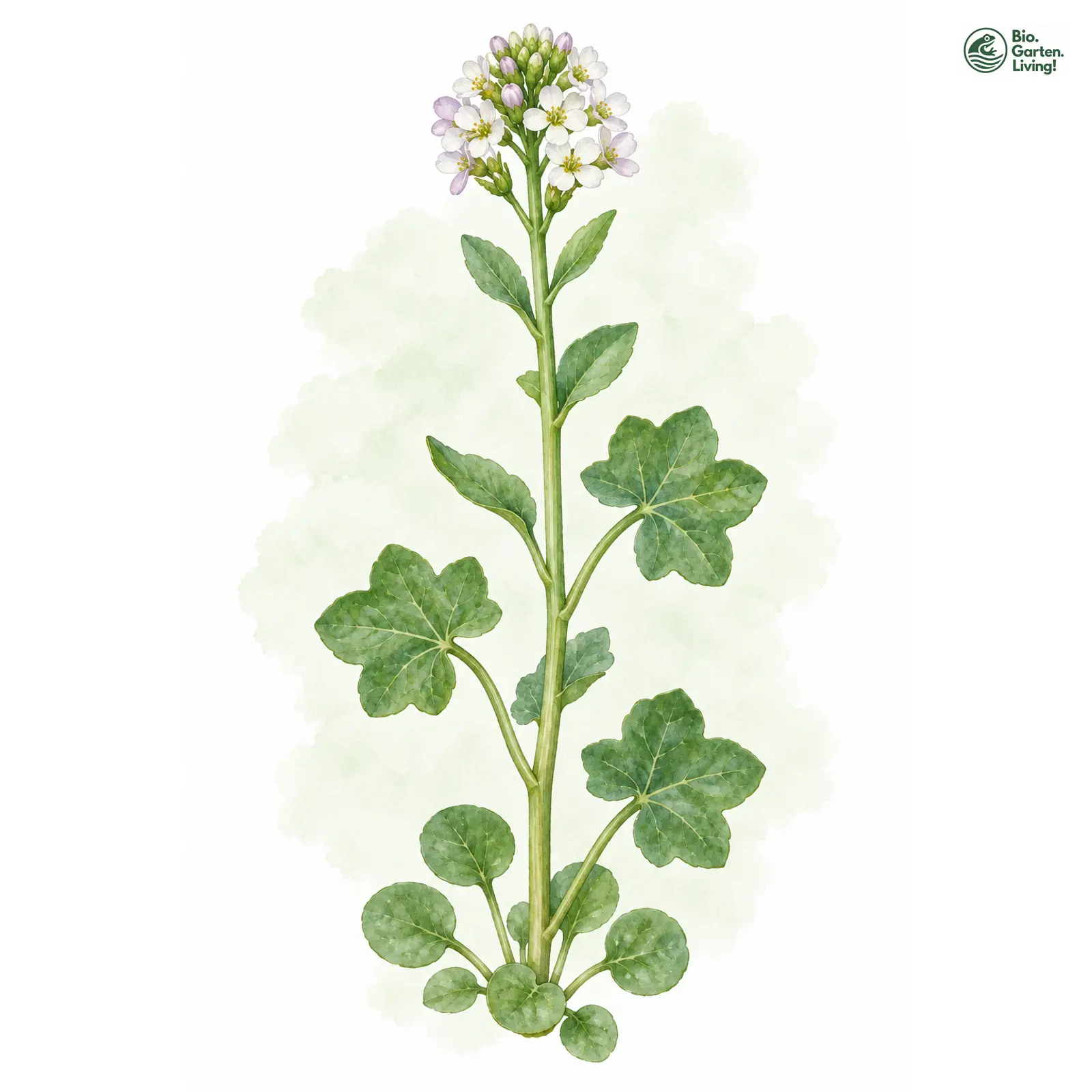 Aquarellzeichnung: Dänisches Löffelkraut (Cochlearia danica)