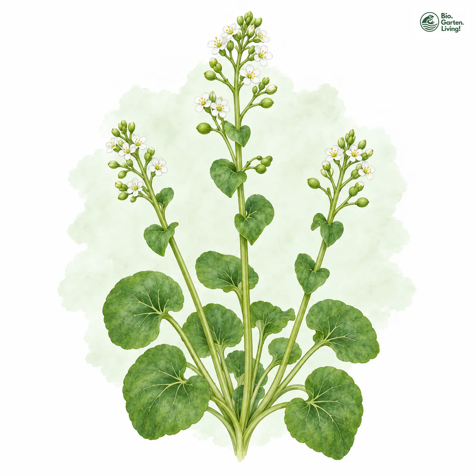 Aquarellzeichnung: Gebräuchliches Löffelkraut (Cochlearia officinalis (im engeren Sinne))