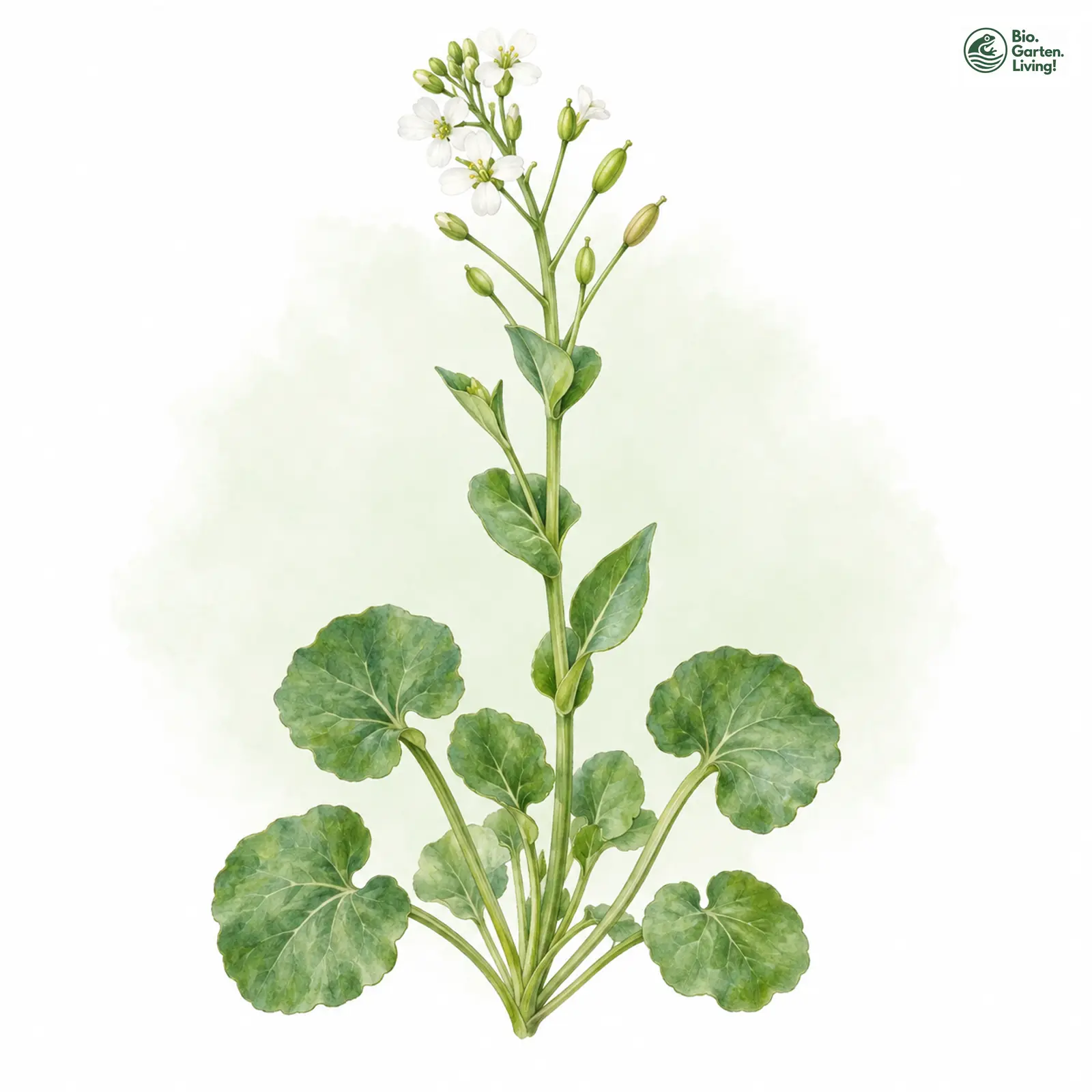 Aquarellzeichnung: Pyrenäen-Löffelkraut (Cochlearia pyrenaica)