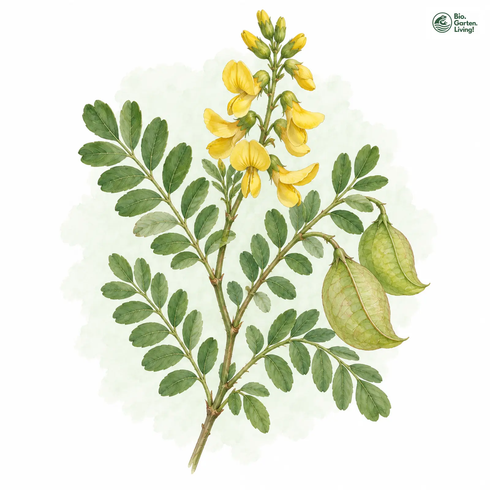 Aquarellzeichnung: Gewöhnlicher Blasenstrauch (Colutea arborescens)
