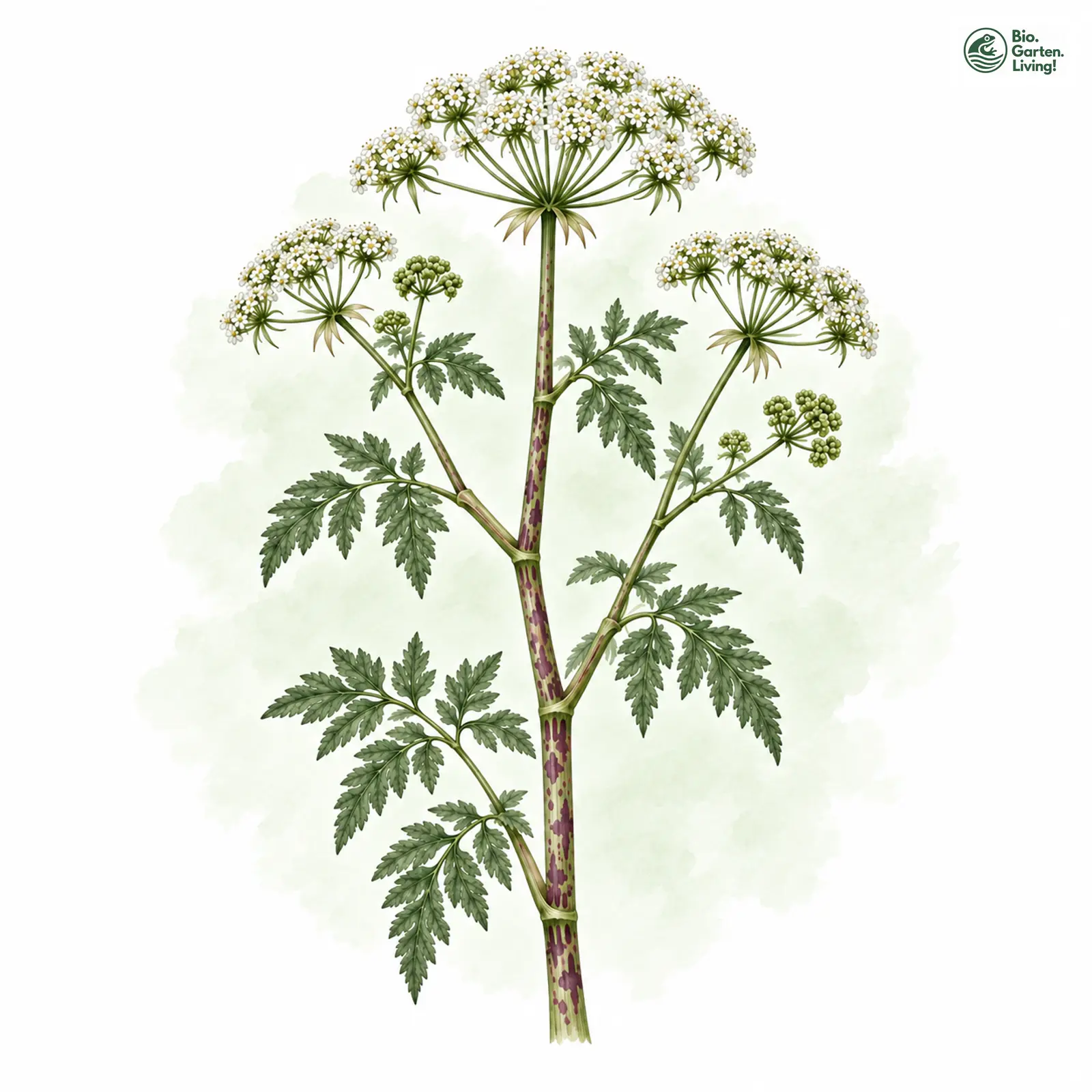 Aquarellzeichnung: Gefleckter Schierling (Conium maculatum)