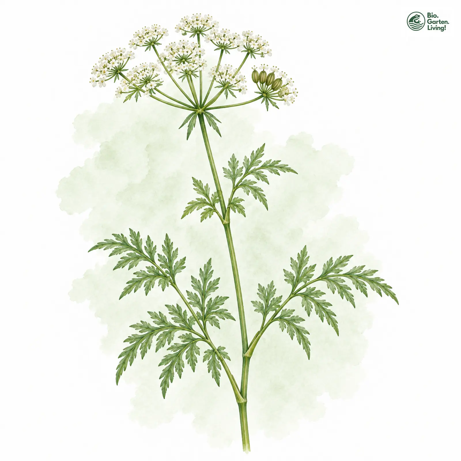 Aquarellzeichnung: Französische Erdkastanie (Conopodium majus)