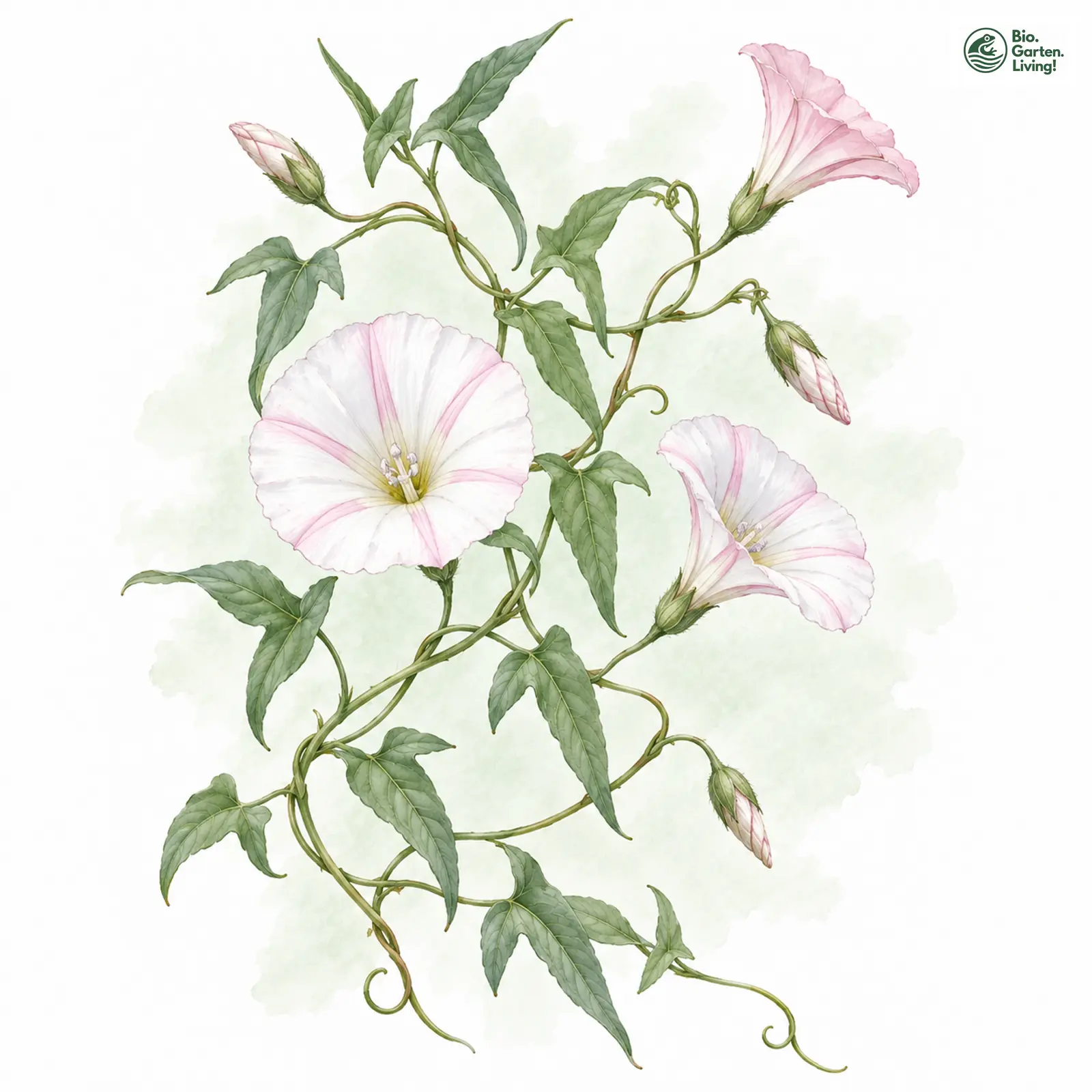 Aquarellzeichnung: Acker-Winde (Convolvulus arvensis)