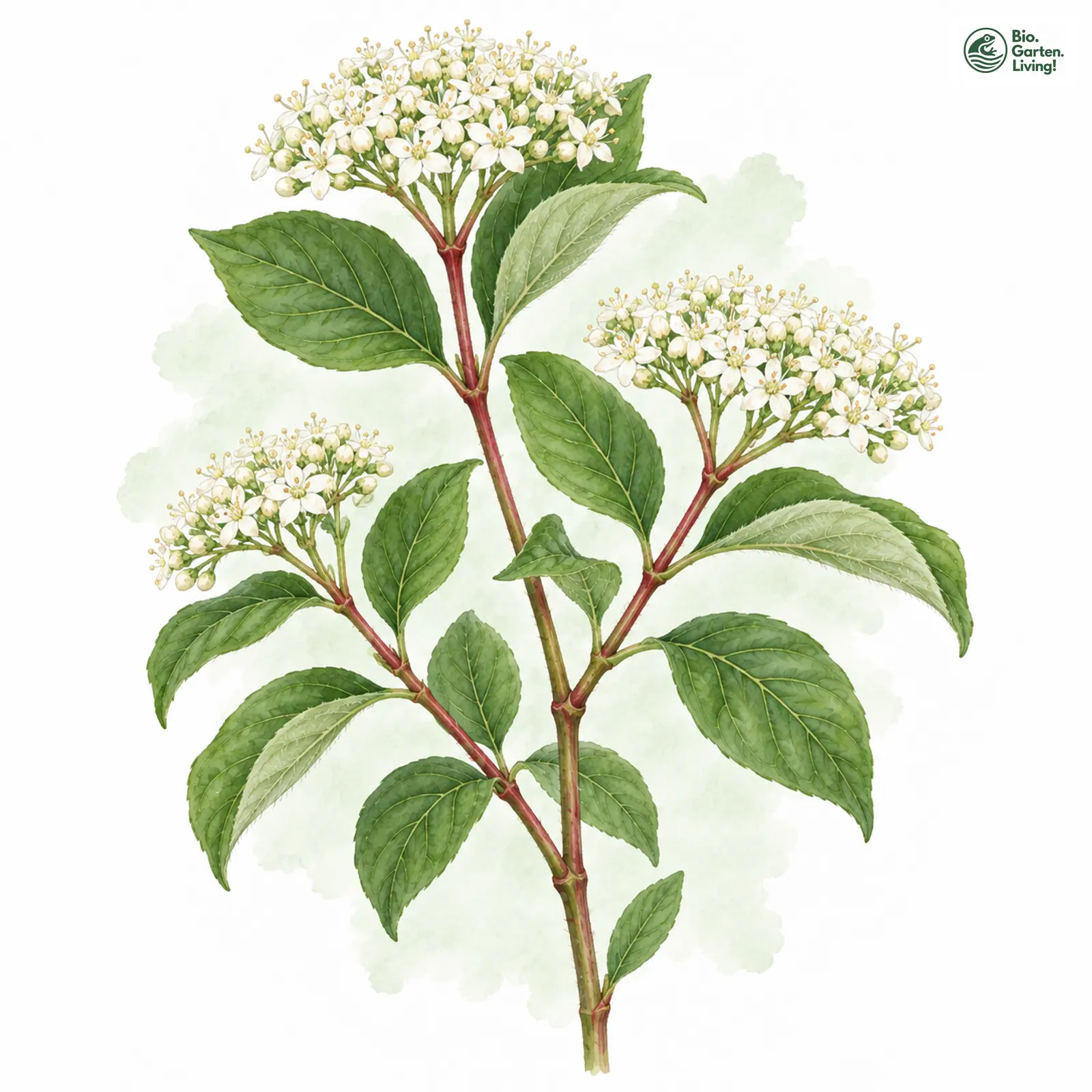 Aquarellzeichnung: Blutroter Hartriegel (Cornus sanguinea)