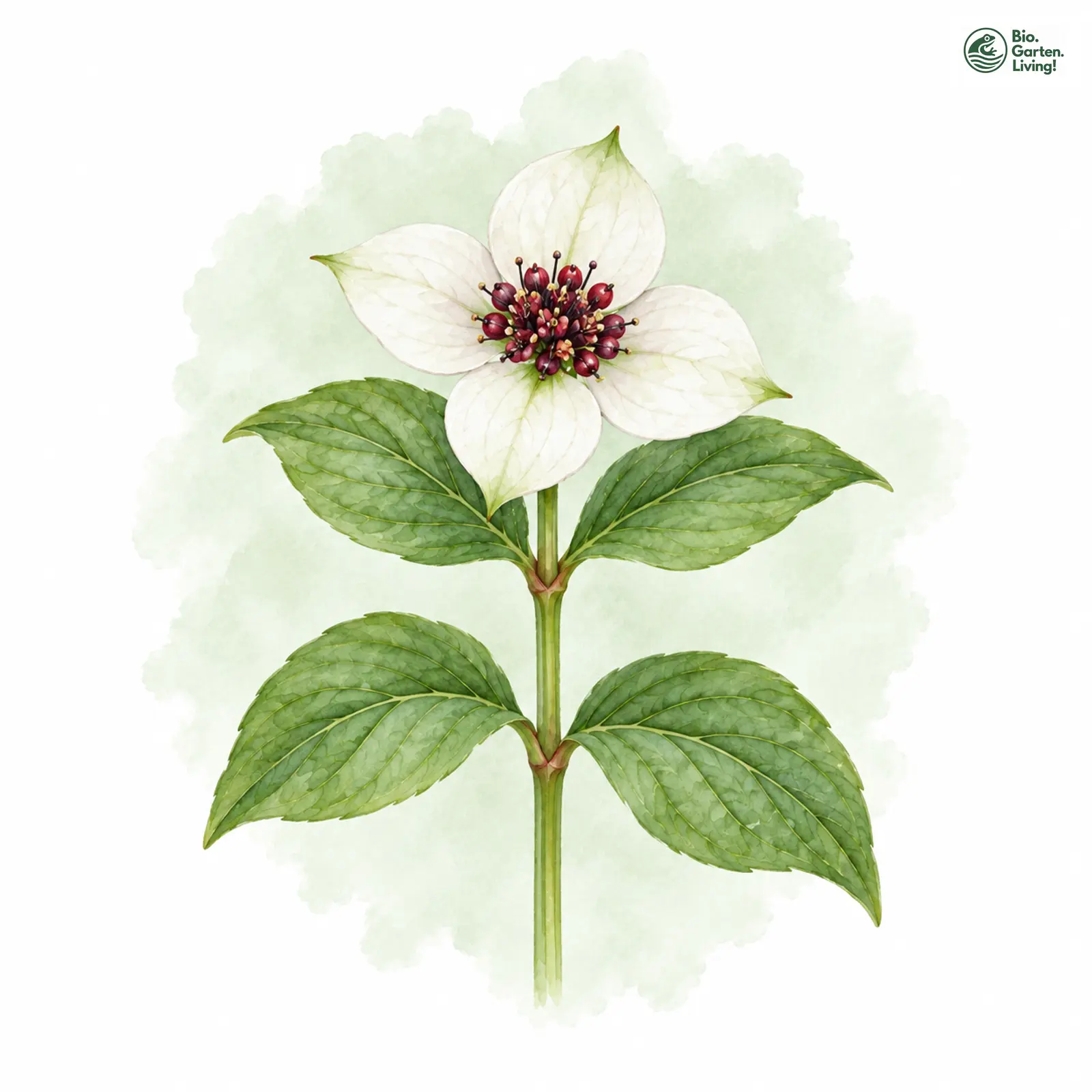 Aquarellzeichnung: Schwedischer Hartriegel (Cornus suecica)