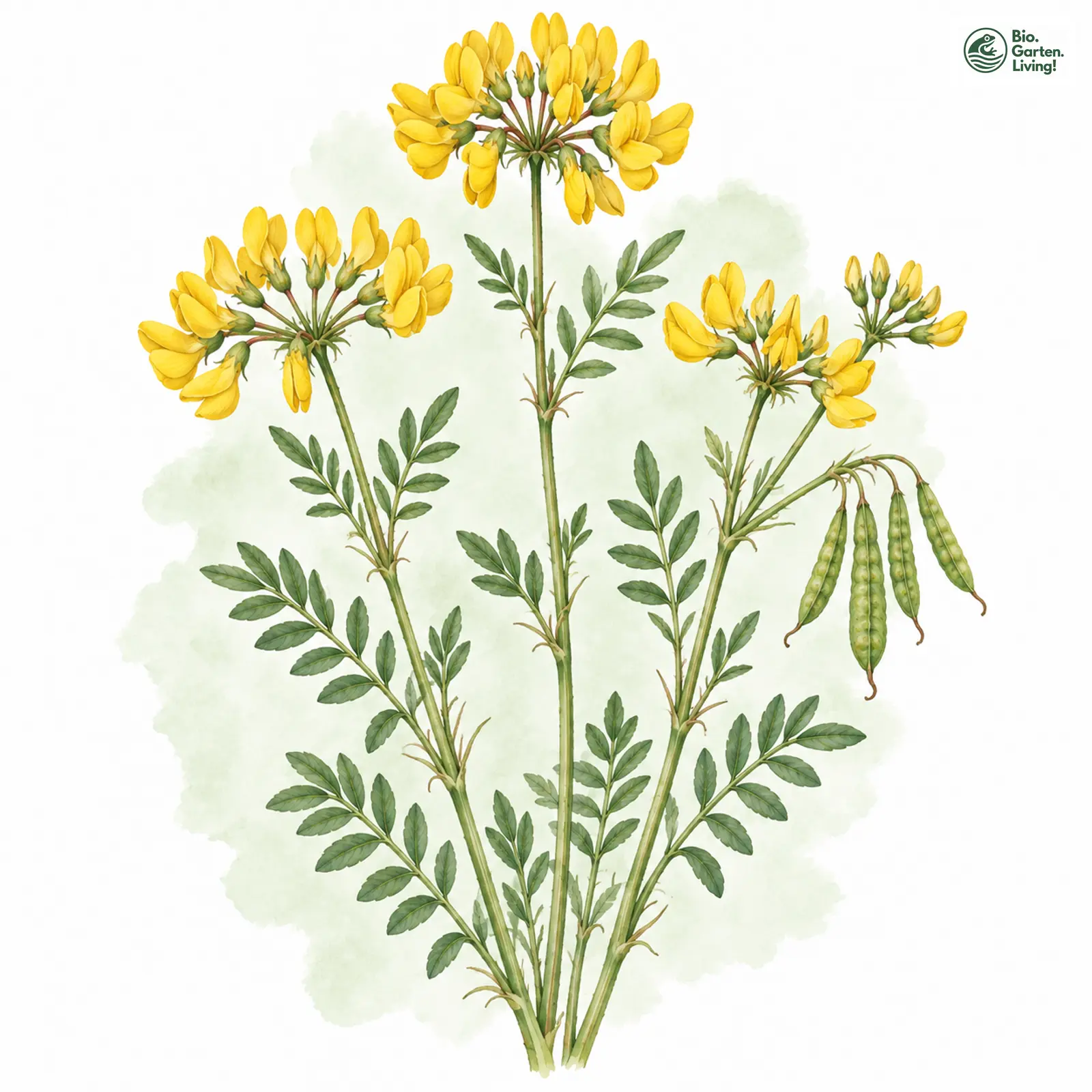 Aquarellzeichnung: Berg-Kronwicke (Coronilla coronata)