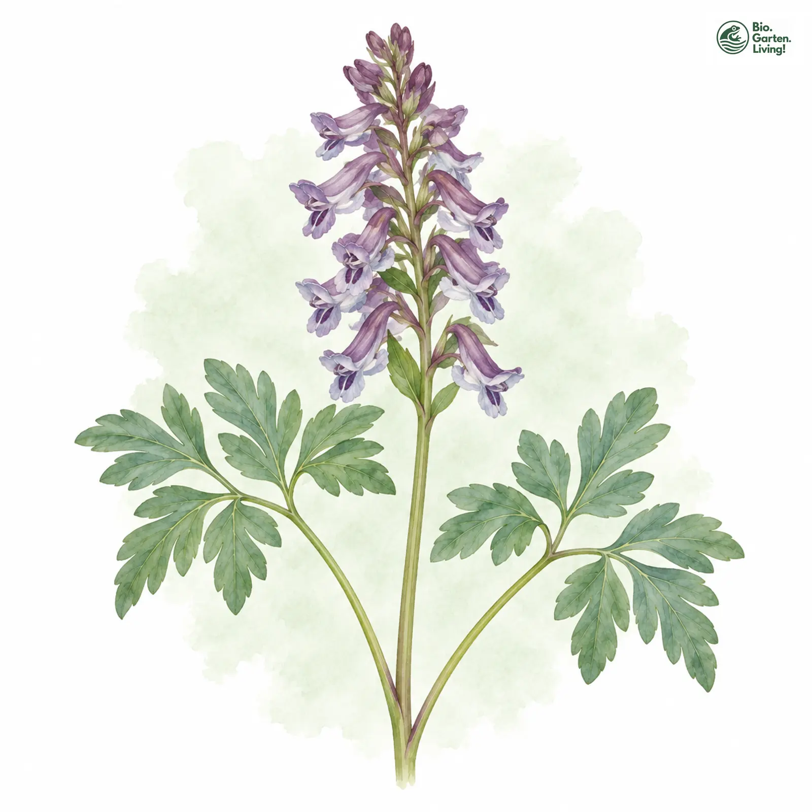 Aquarellzeichnung: Hohler Lerchensporn (Corydalis cava)