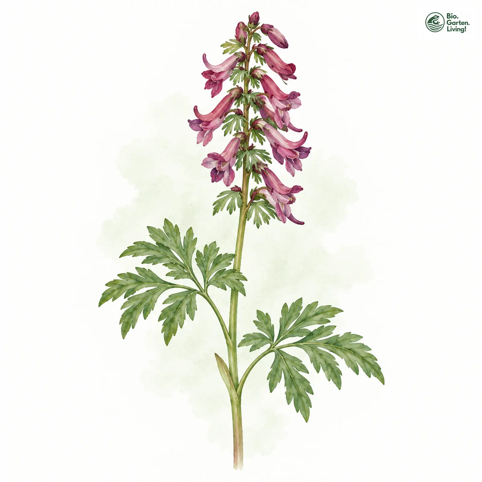 Aquarellzeichnung: Finger-Lerchensporn (Corydalis solida)