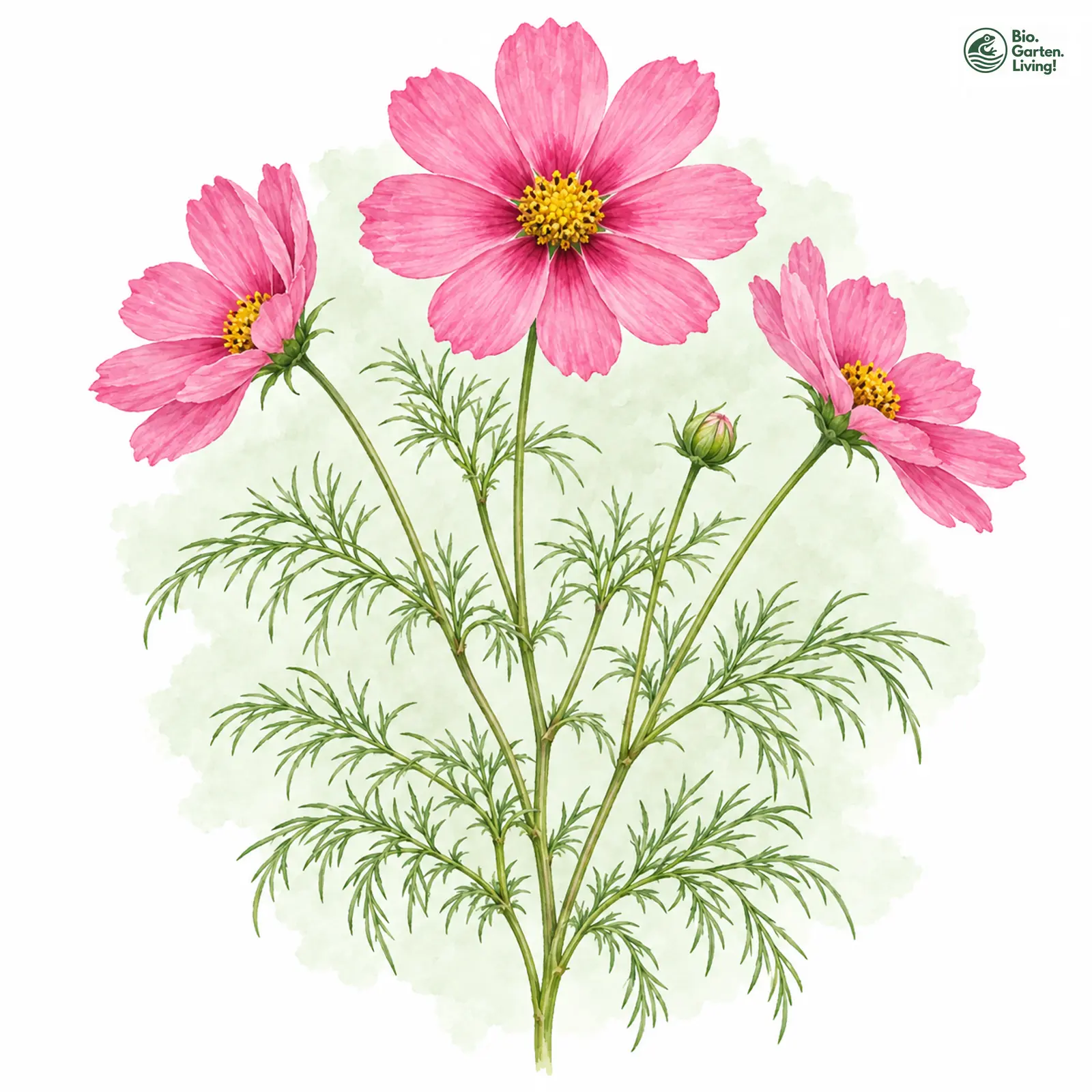 Aquarellzeichnung: Schmuckkörbchen (Cosmos bipinnatus)