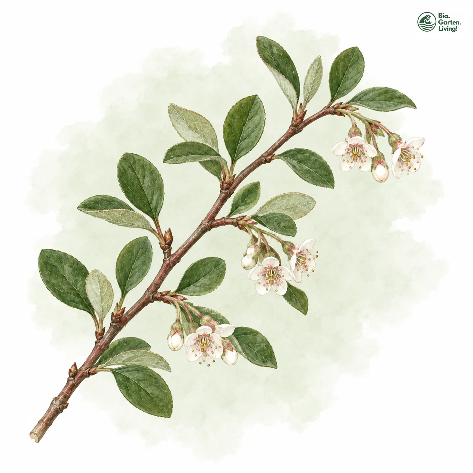 Aquarellzeichnung: Gewöhnliche Zwergmispel (Cotoneaster integerrimus)