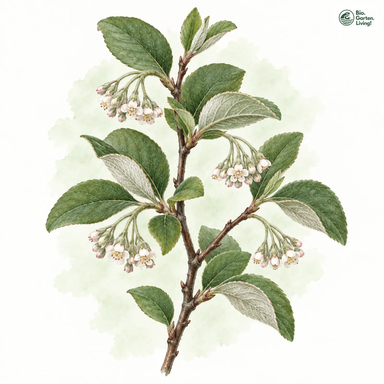 Aquarellzeichnung: Filz-Zwergmispel (Cotoneaster tomentosus)