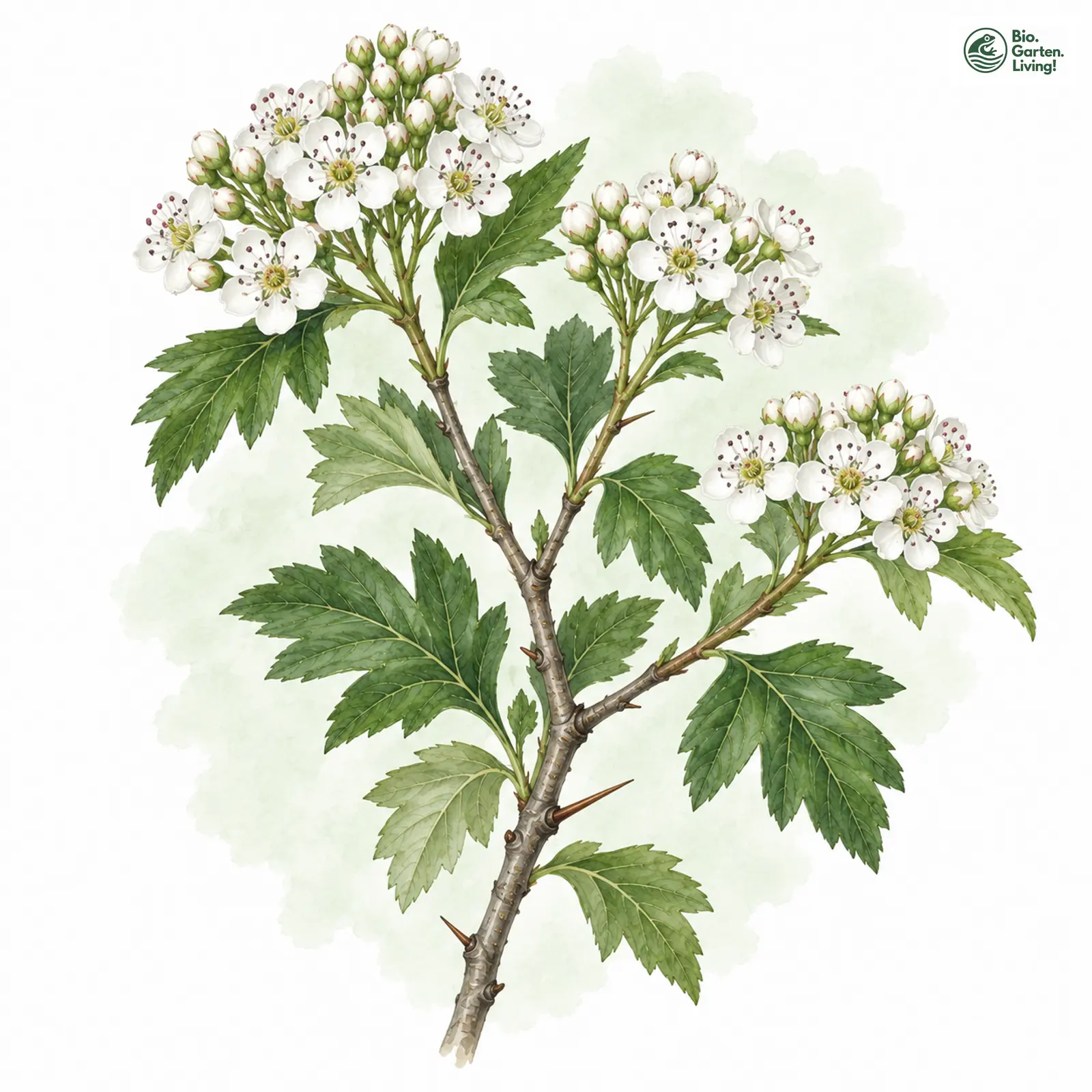 Aquarellzeichnung: Dünen-Weißdorn (Crataegus dunensis)