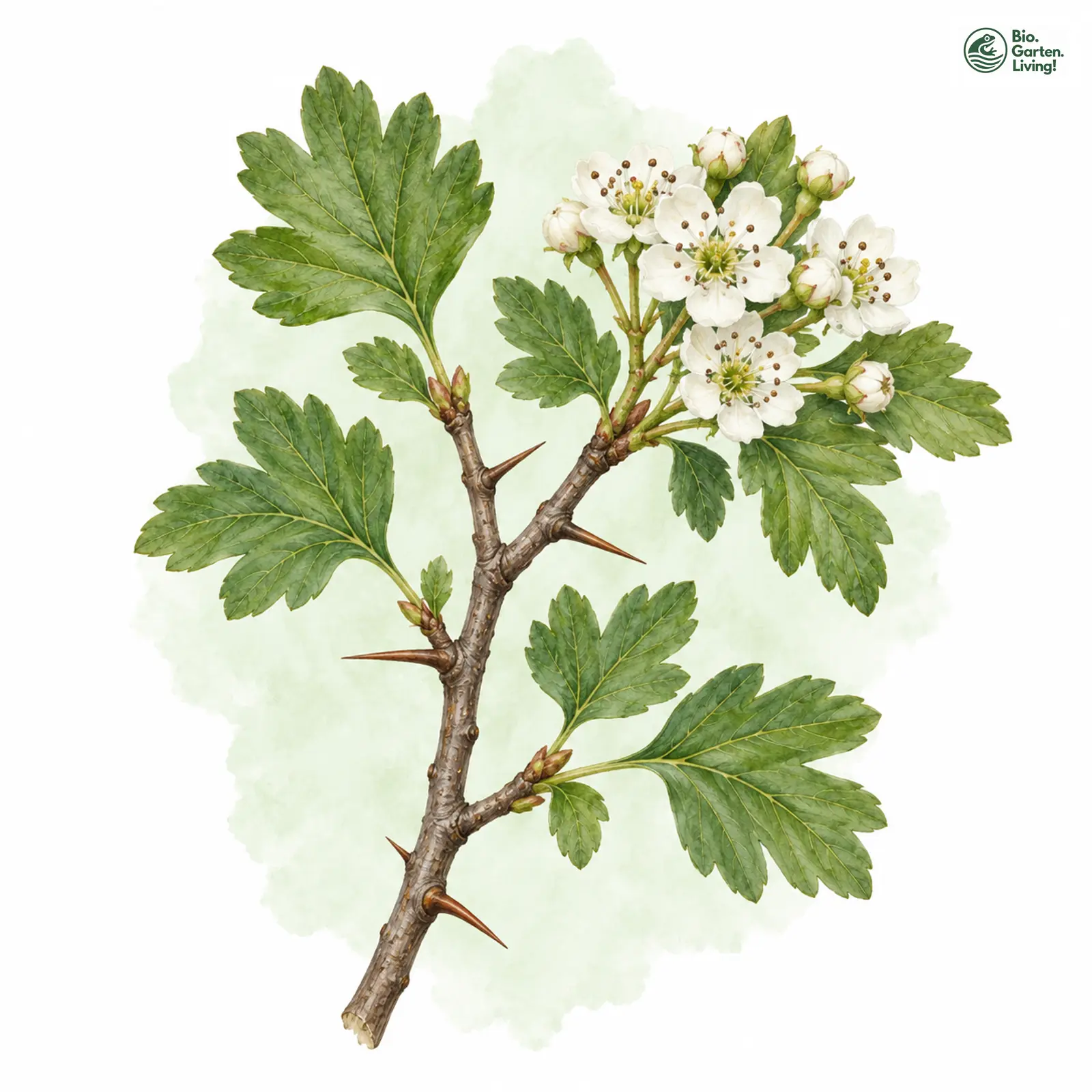 Aquarellzeichnung: Großfrüchtiger Weißdorn (I. E. S.) (Crataegus macrocarpa (im engeren Sinne))
