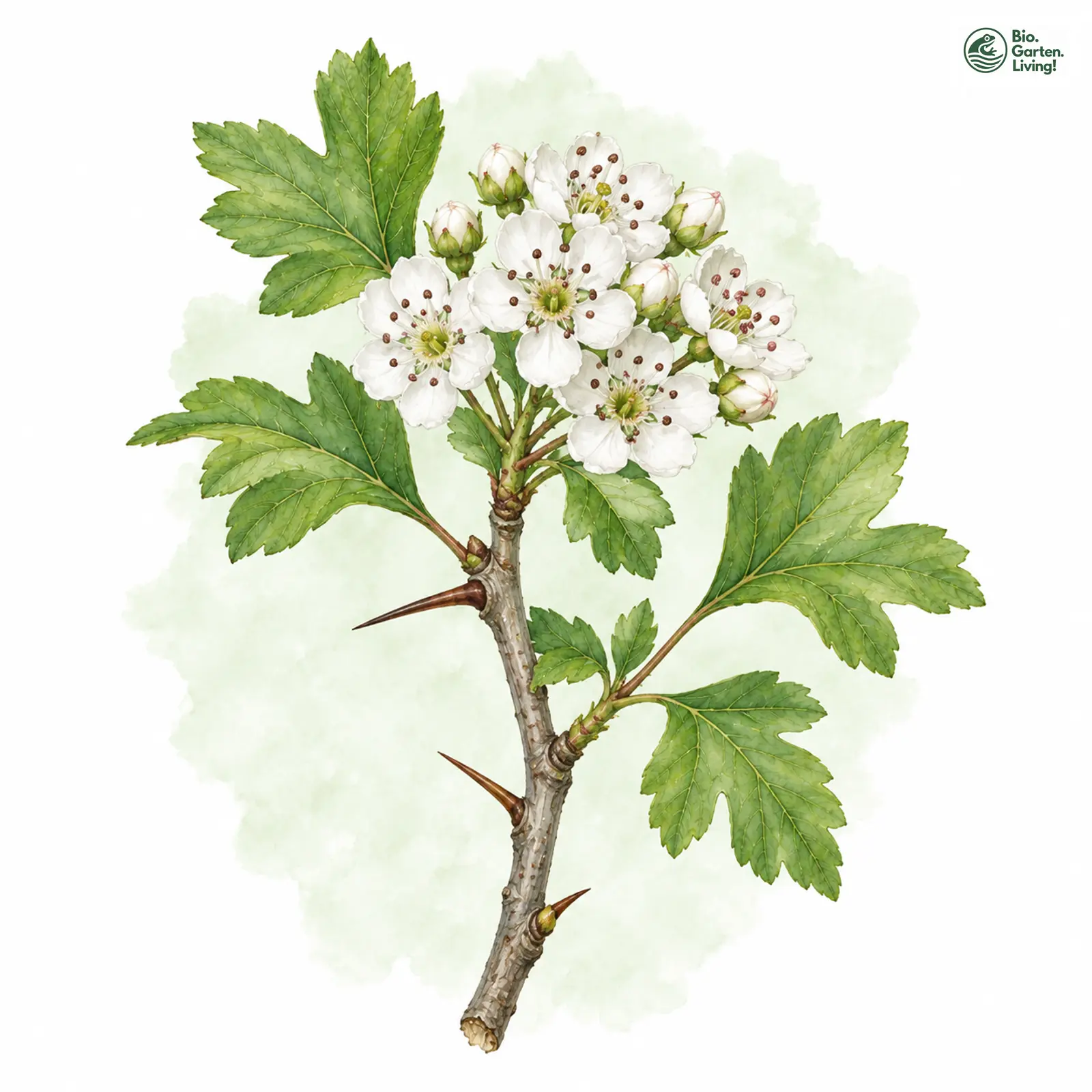 Aquarellzeichnung: Großfrüchtiger Weißdorn (I. W. S.) (Crataegus macrocarpa (im weiteren Sinne))
