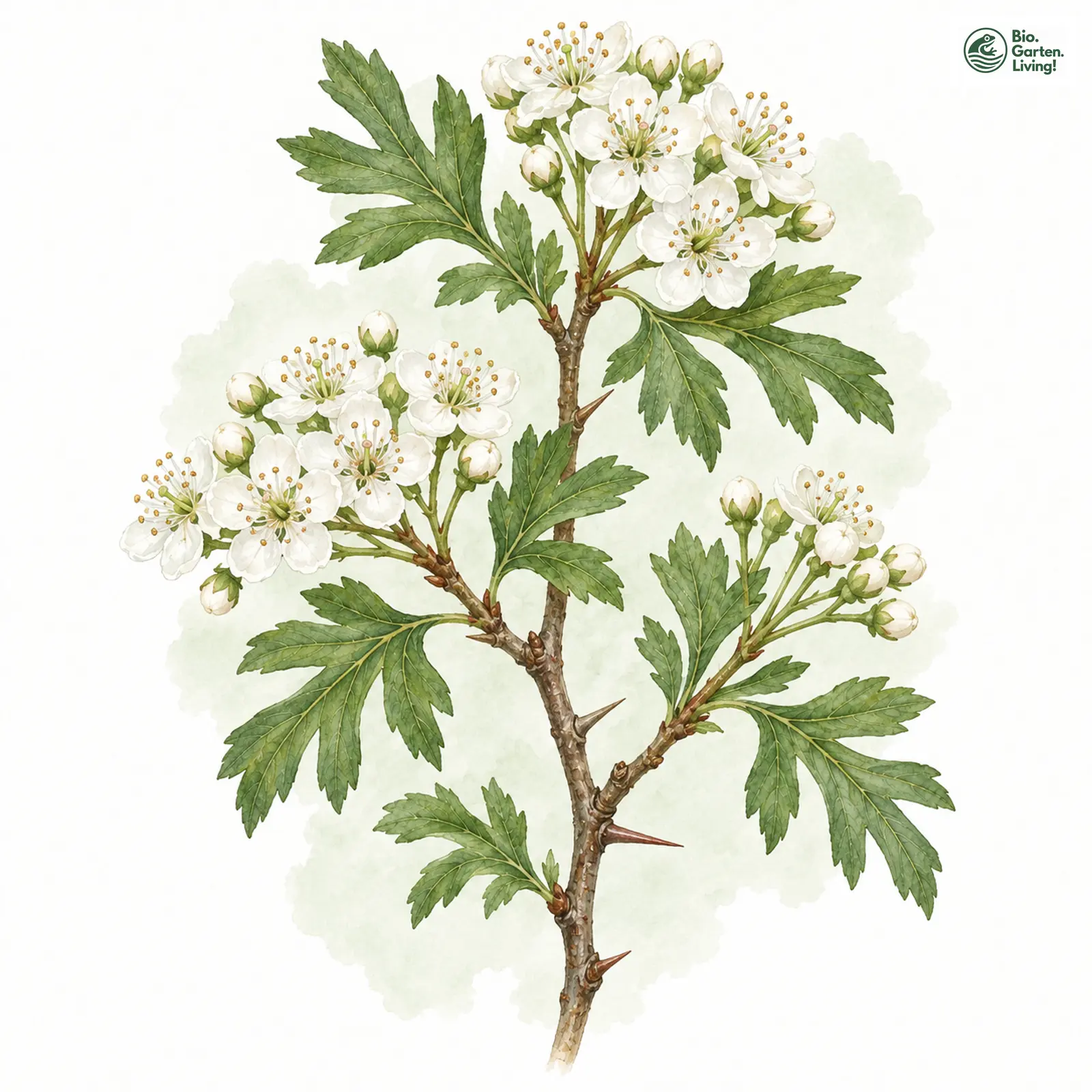 Aquarellzeichnung: Eingriffliger Weißdorn (Crataegus monogyna)